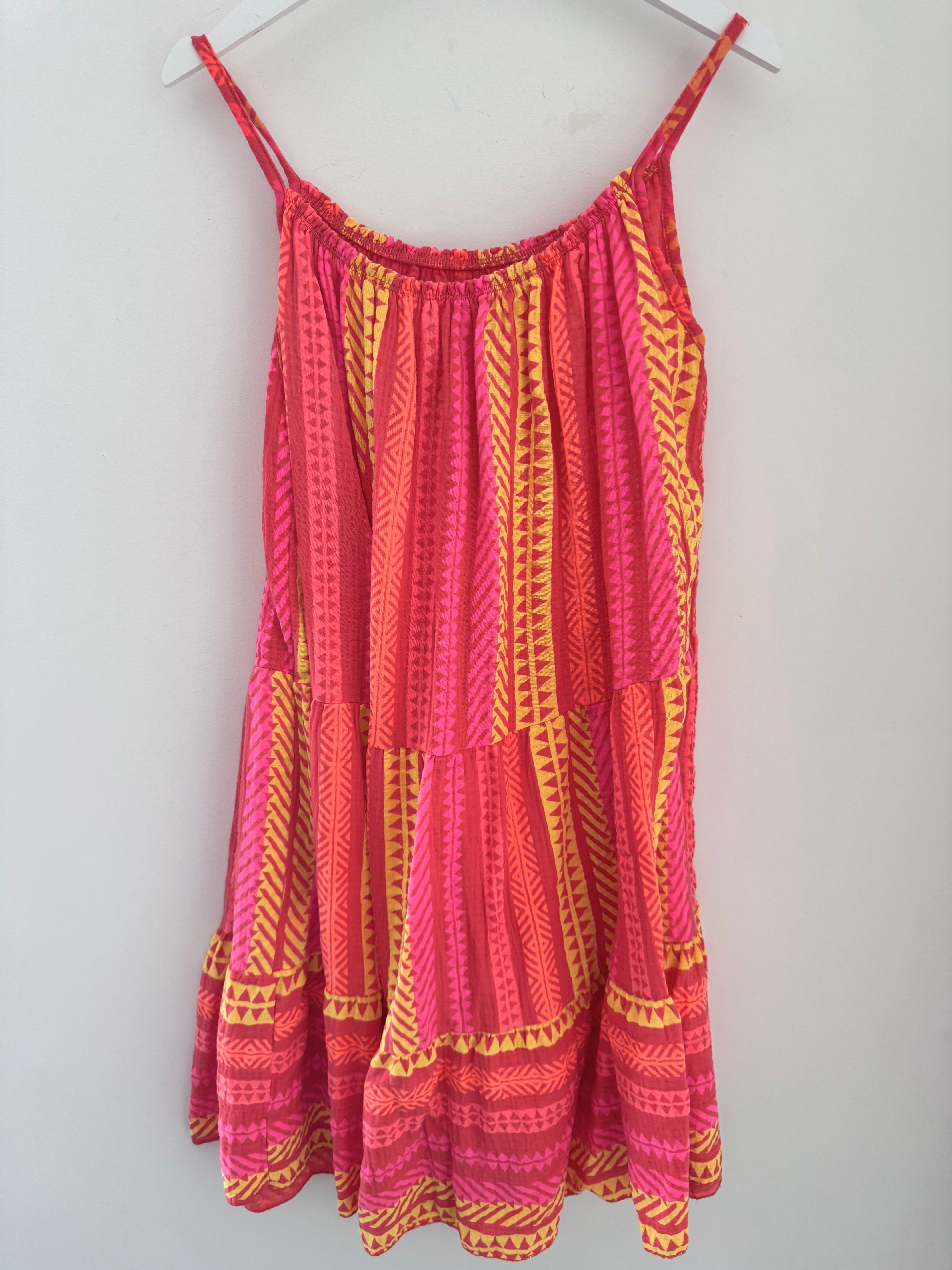 Aztec Cheesecloth Dress in Coral Red