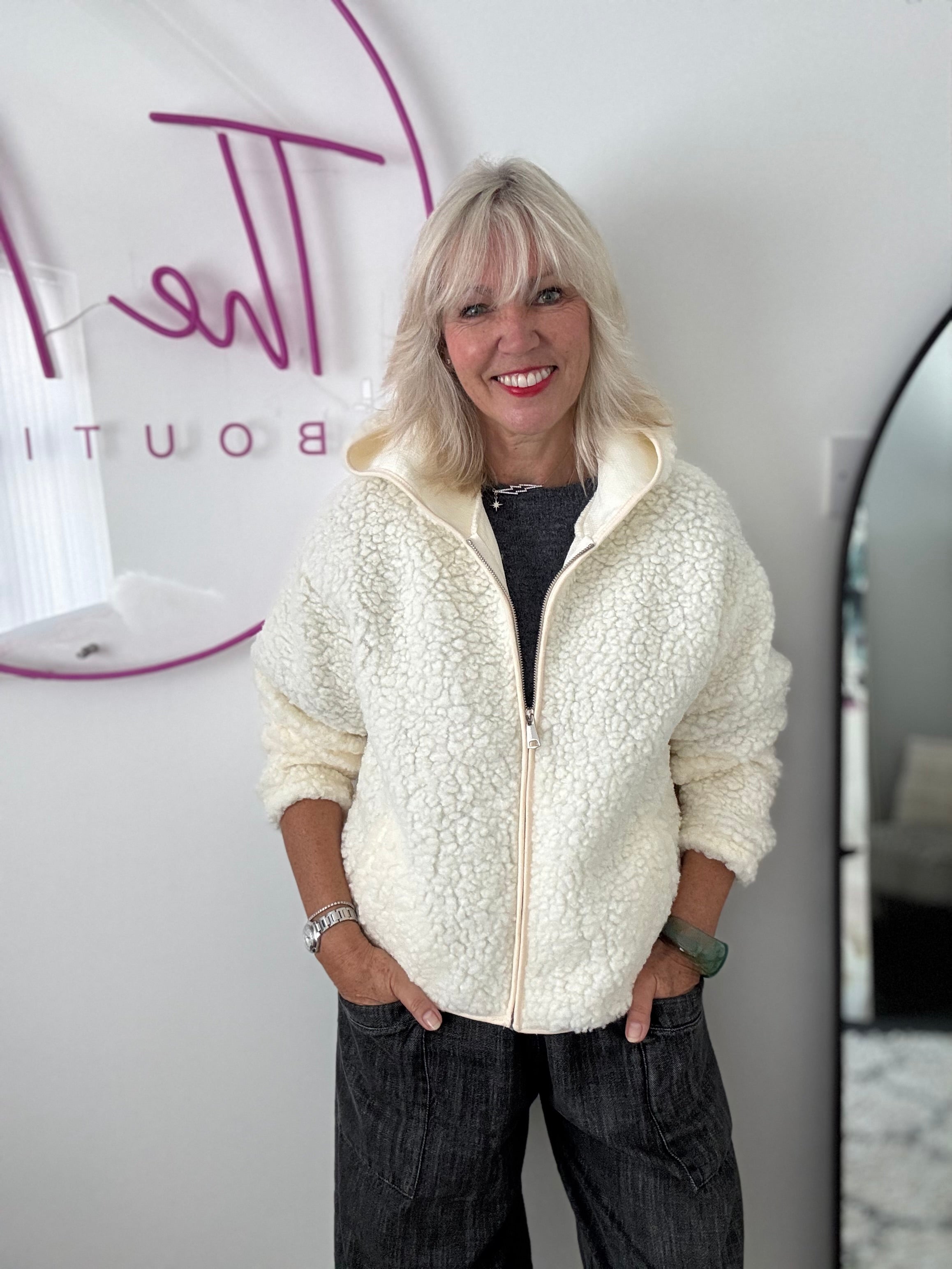 Hooded Teddy Jacket in Vanilla