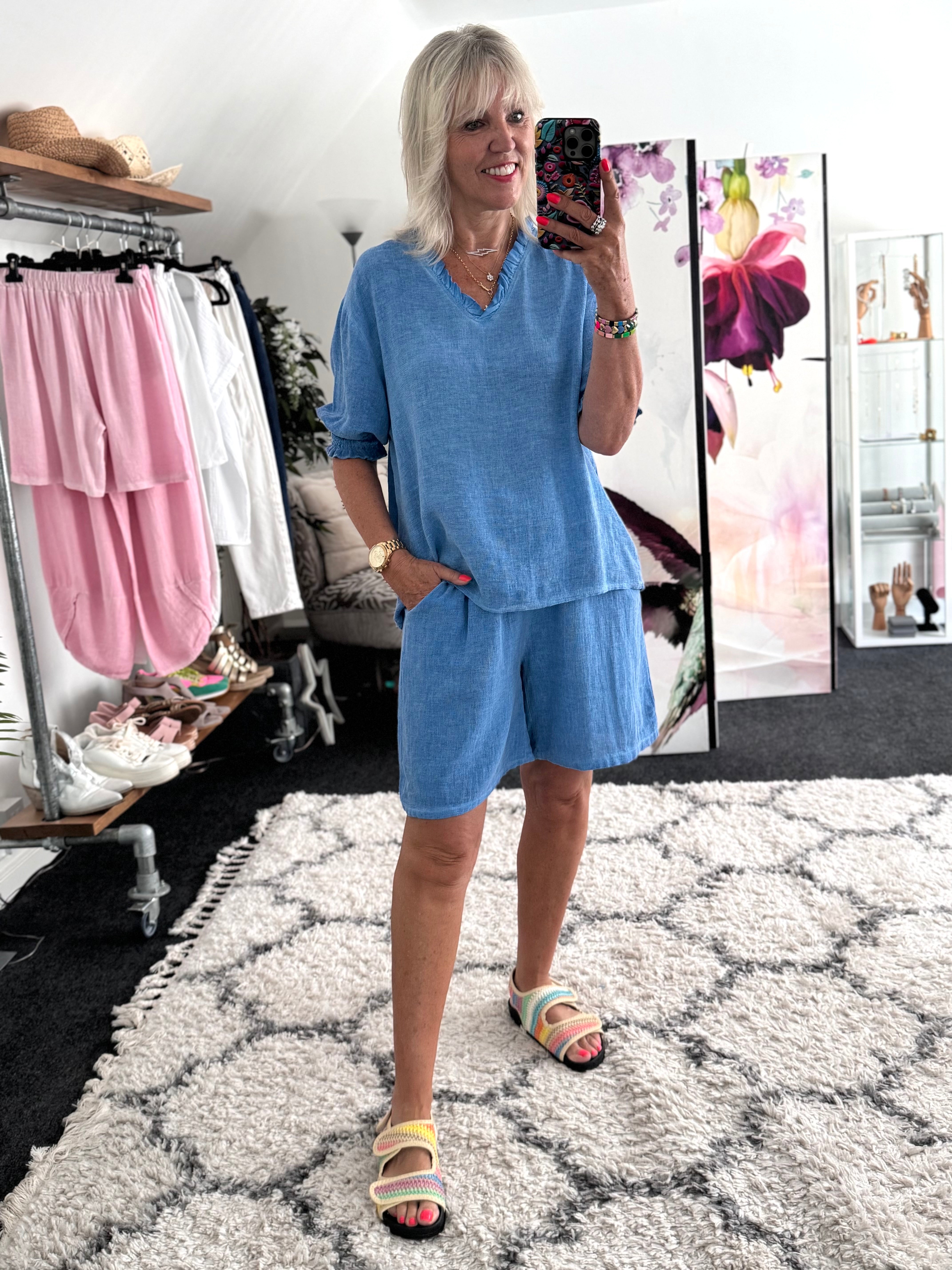 Linen & Cotton Shorts in Sky Blue