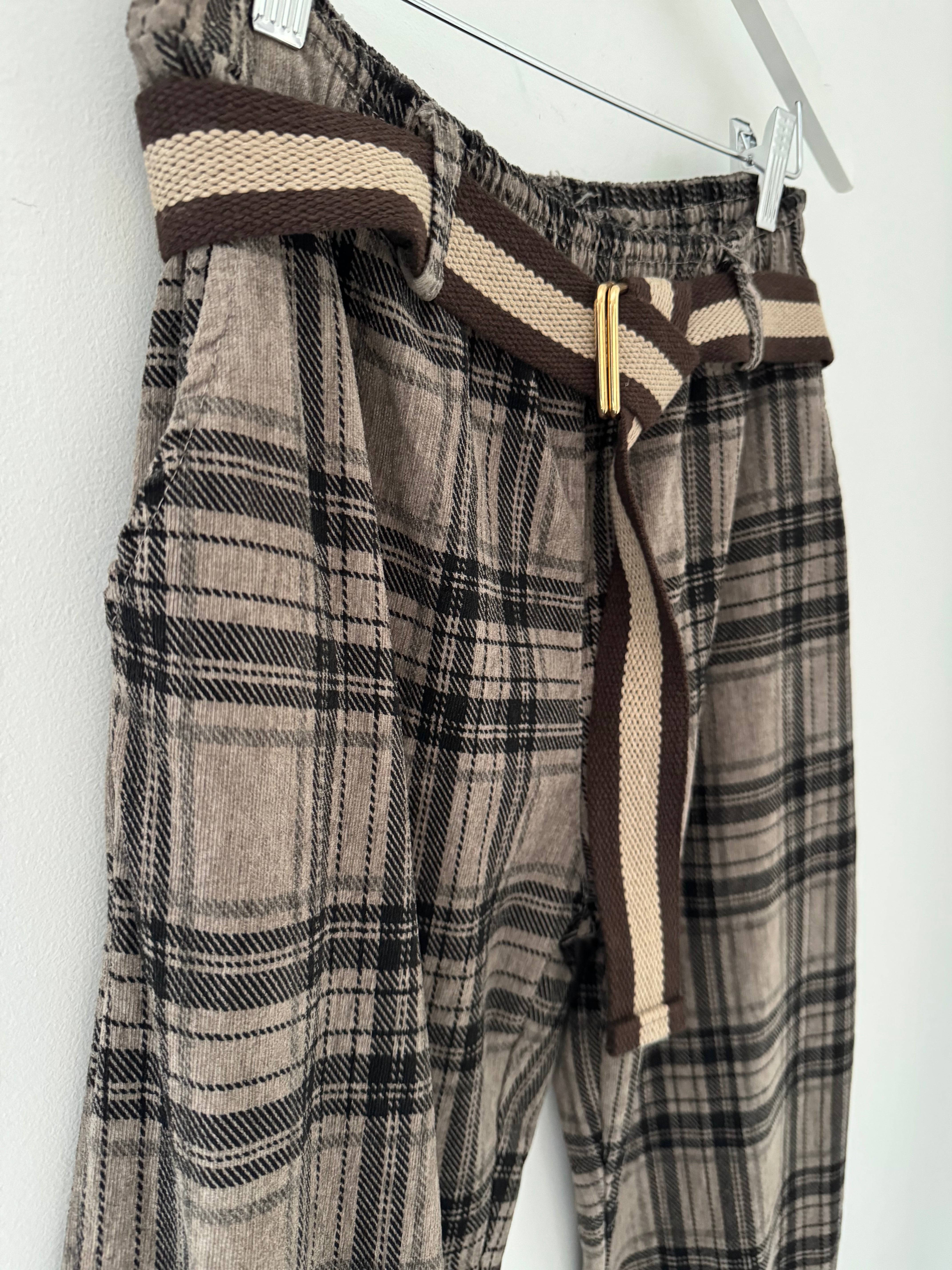 Fine Cord Check Trousers in Mocha