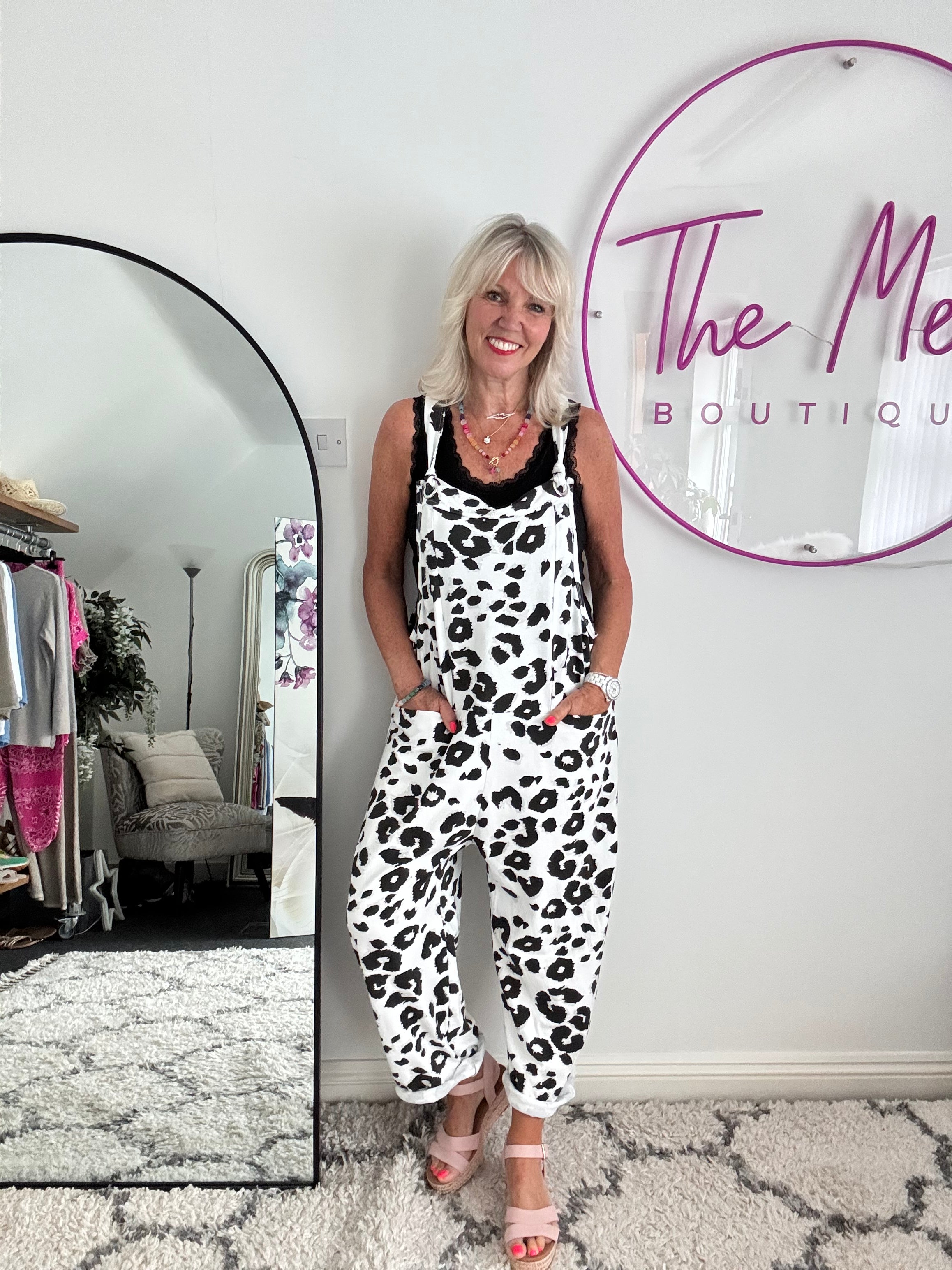 Cotton Jersey Dungarees in Snow Leopard