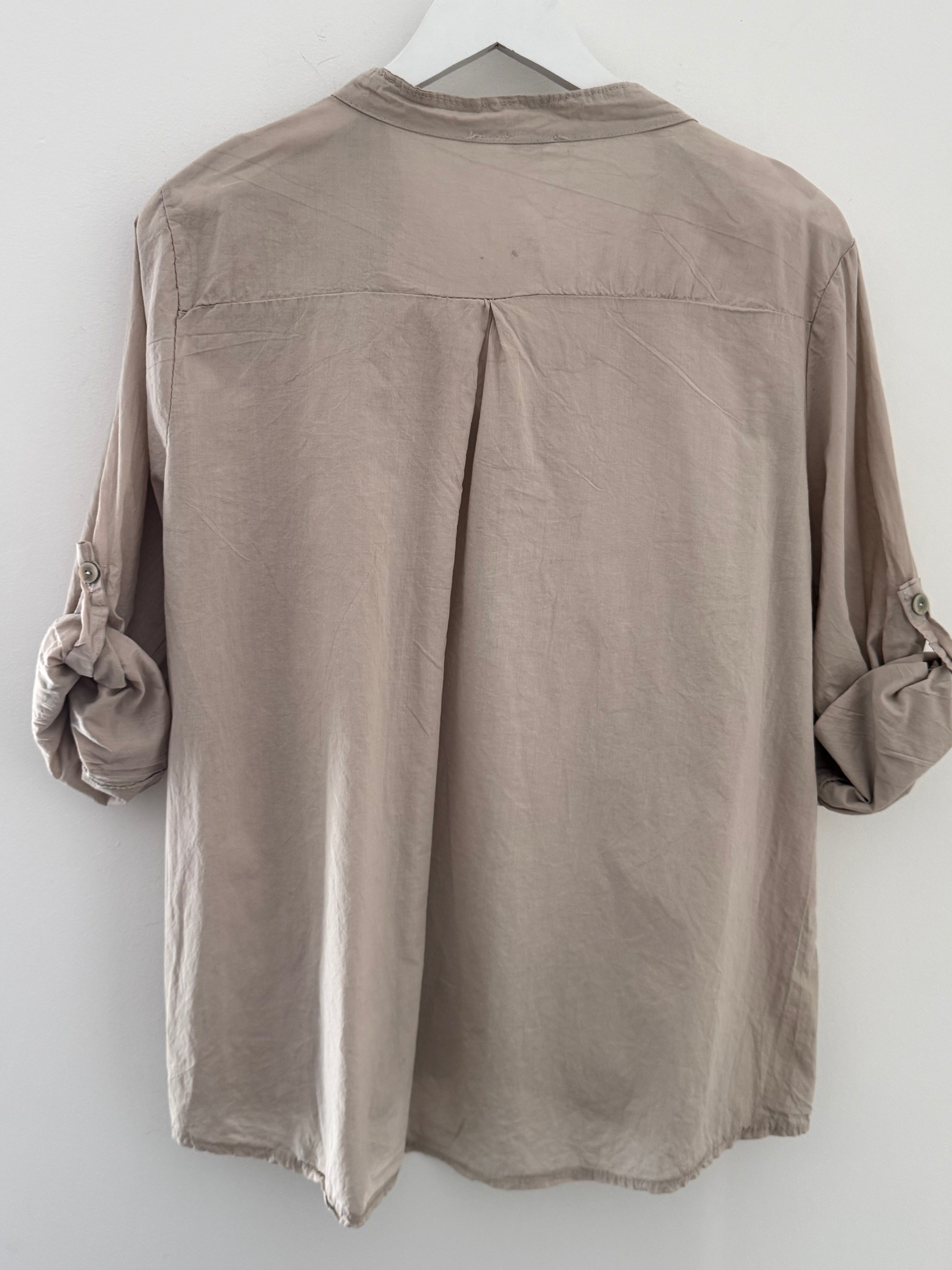 Embroidered Buttoned Top in Stone