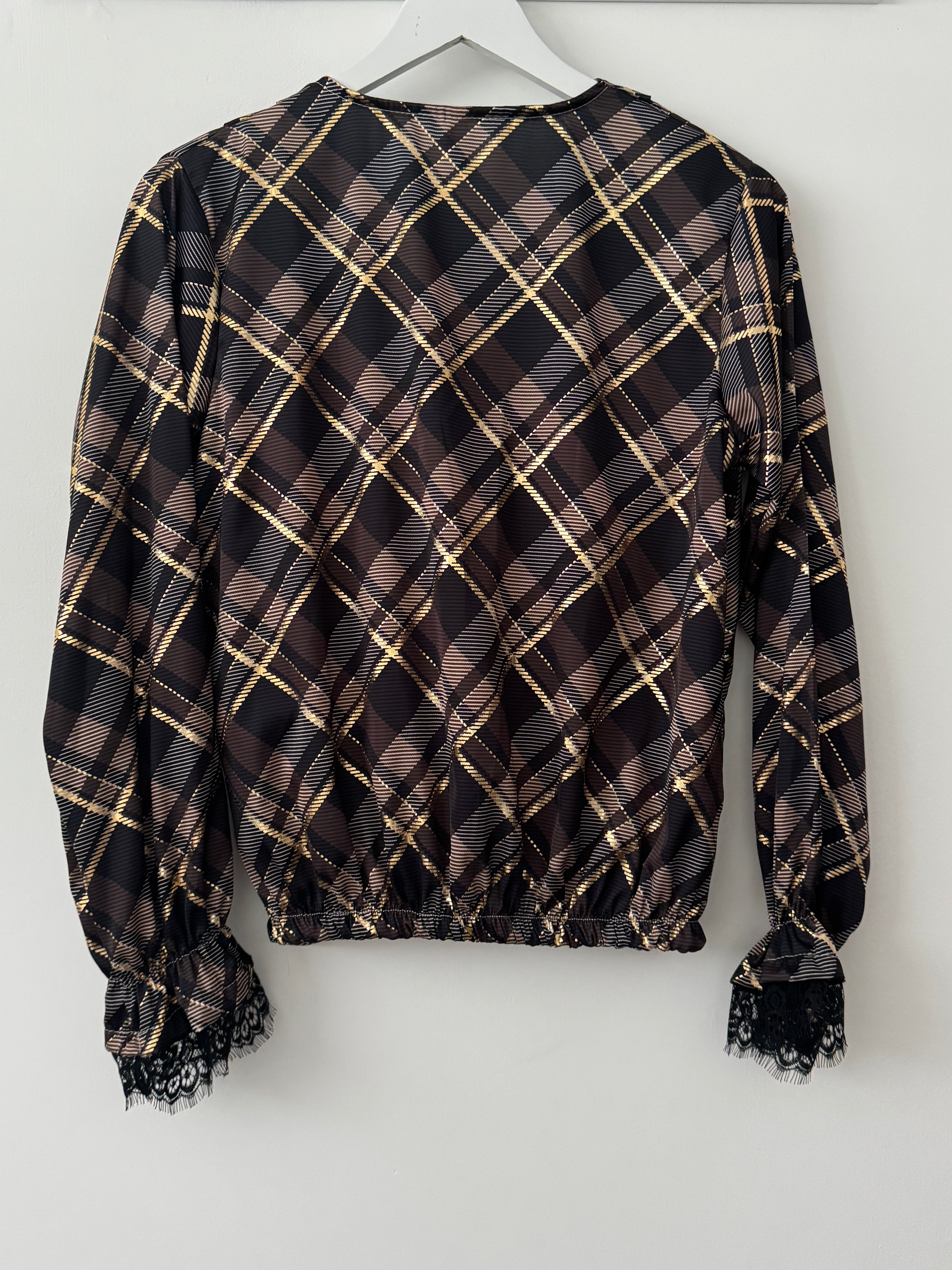 Silky Check Blouse in Chocolate & Black