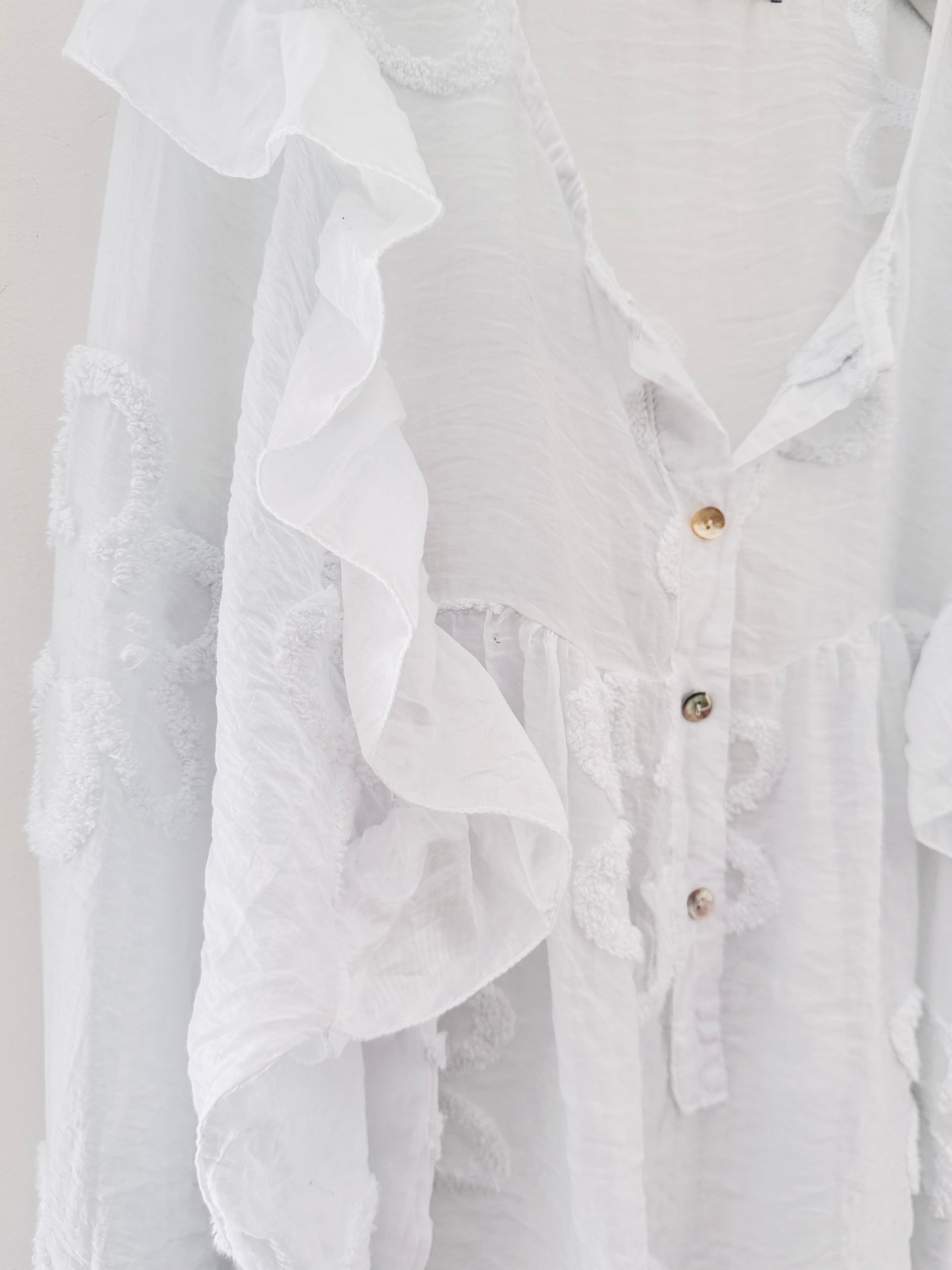 Textured Floral Design Shirt in White