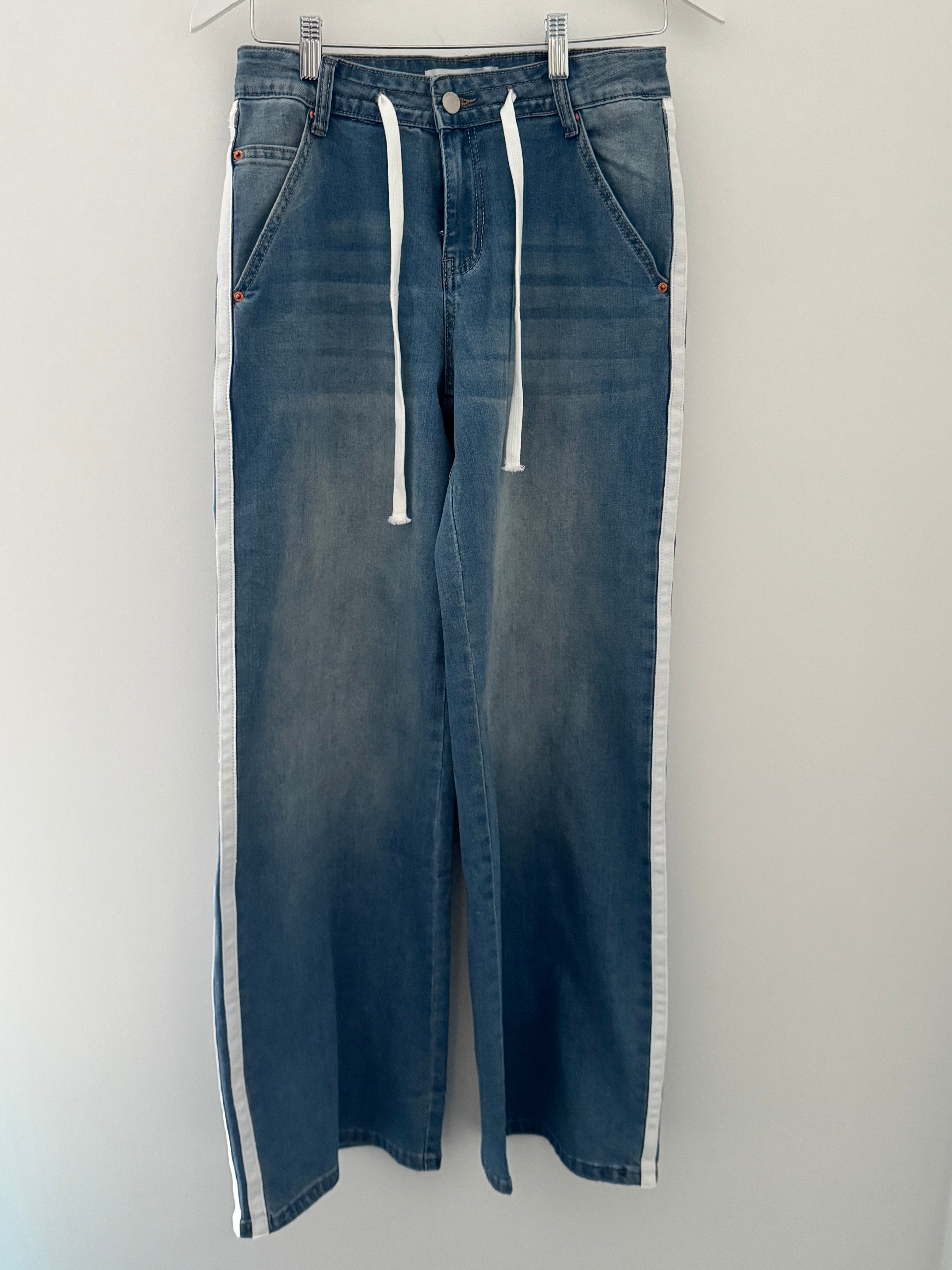 Soft Flared Jeans with Side Stripes in Light Denim