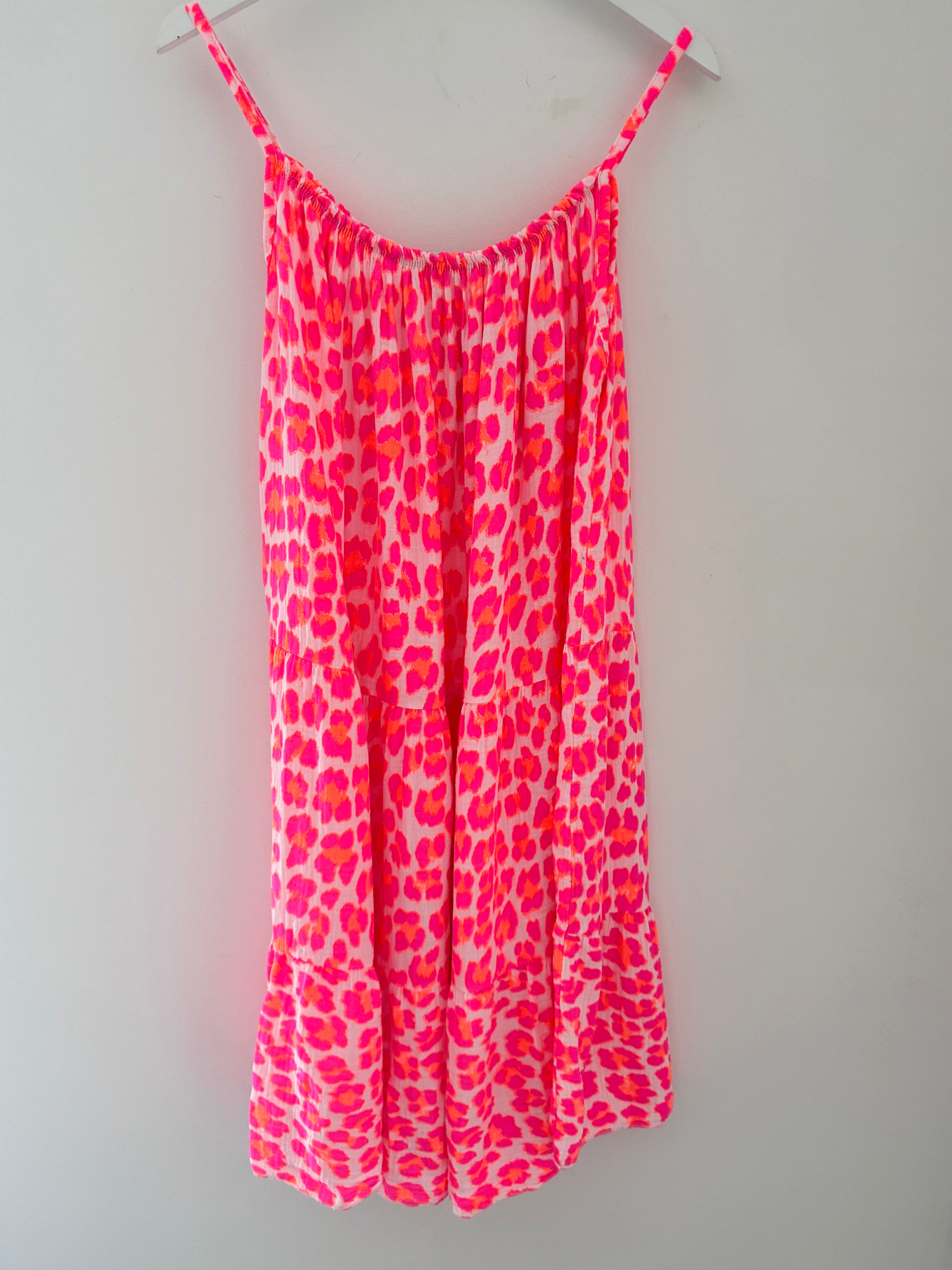 Leopard Cheesecloth Dress in Neon Pink