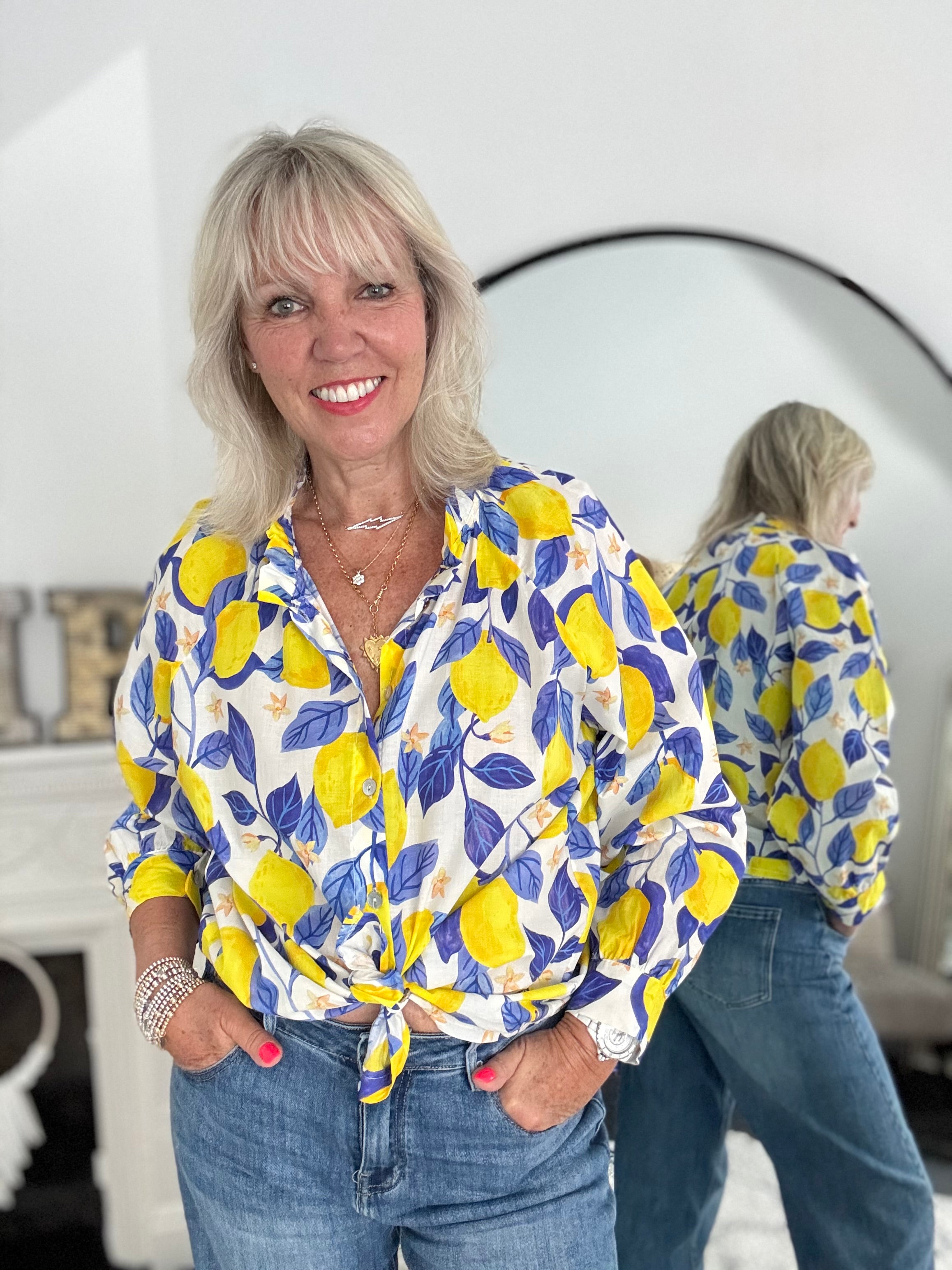 Lemons Blouse in Blue & Yellow