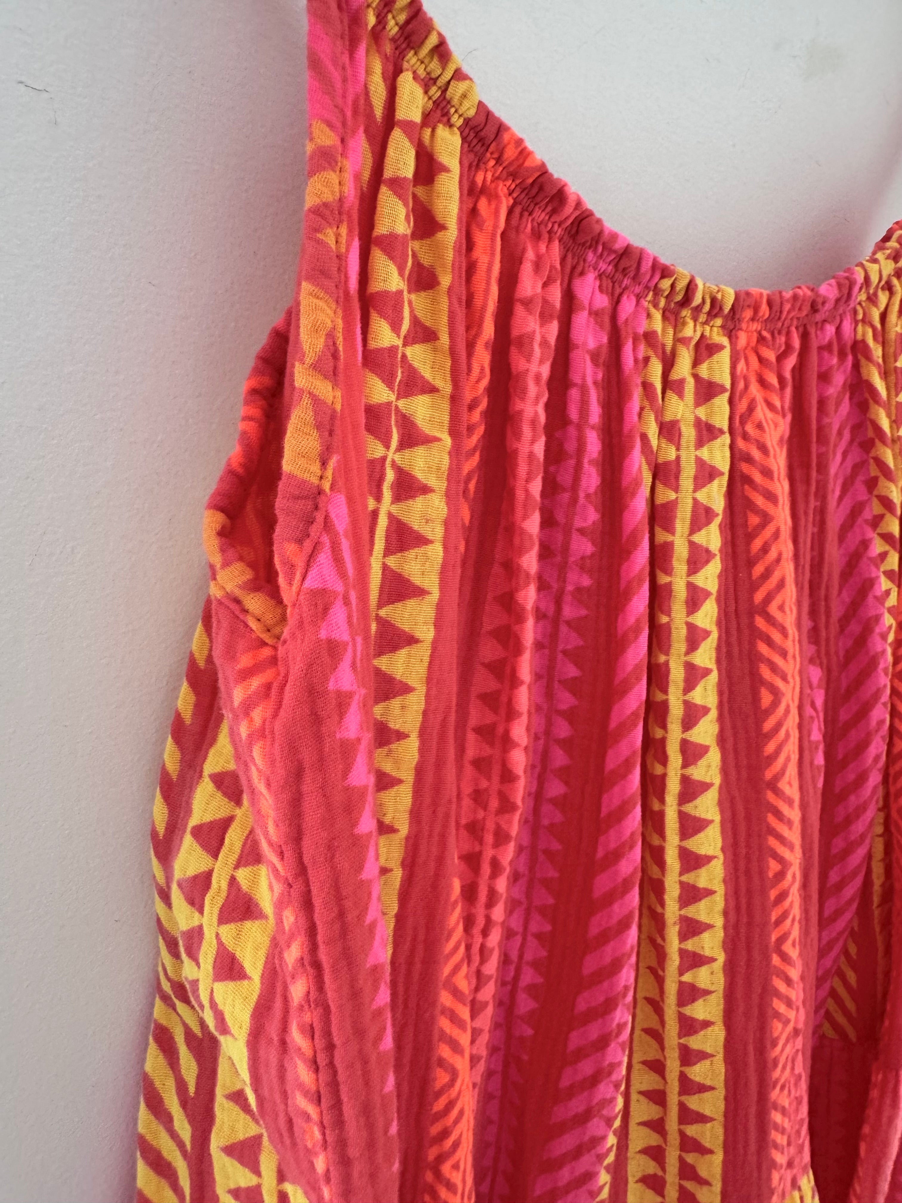 Aztec Cheesecloth Dress in Coral Red