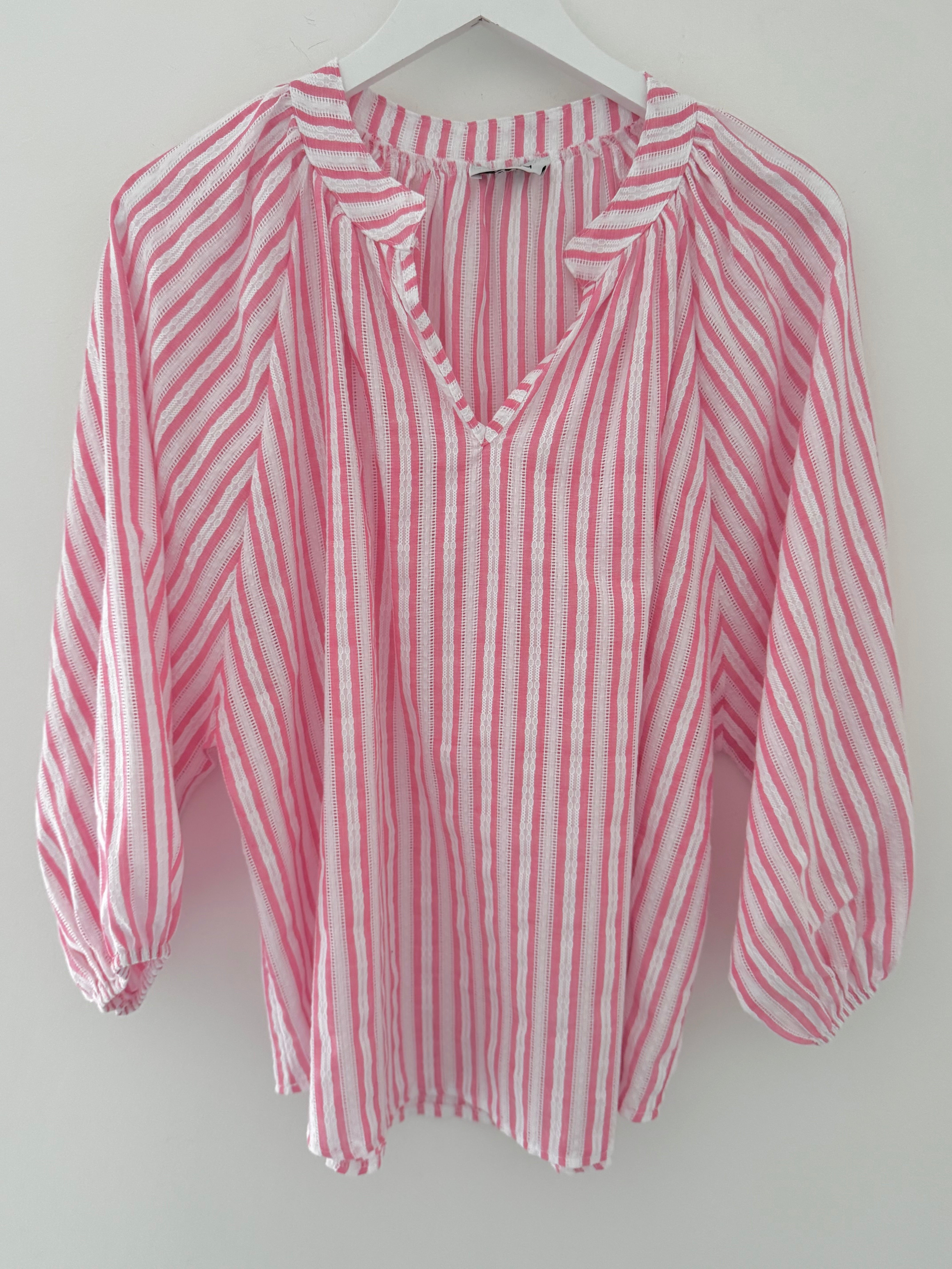 Fresh Cotton Blouse in Pink & White Stripes