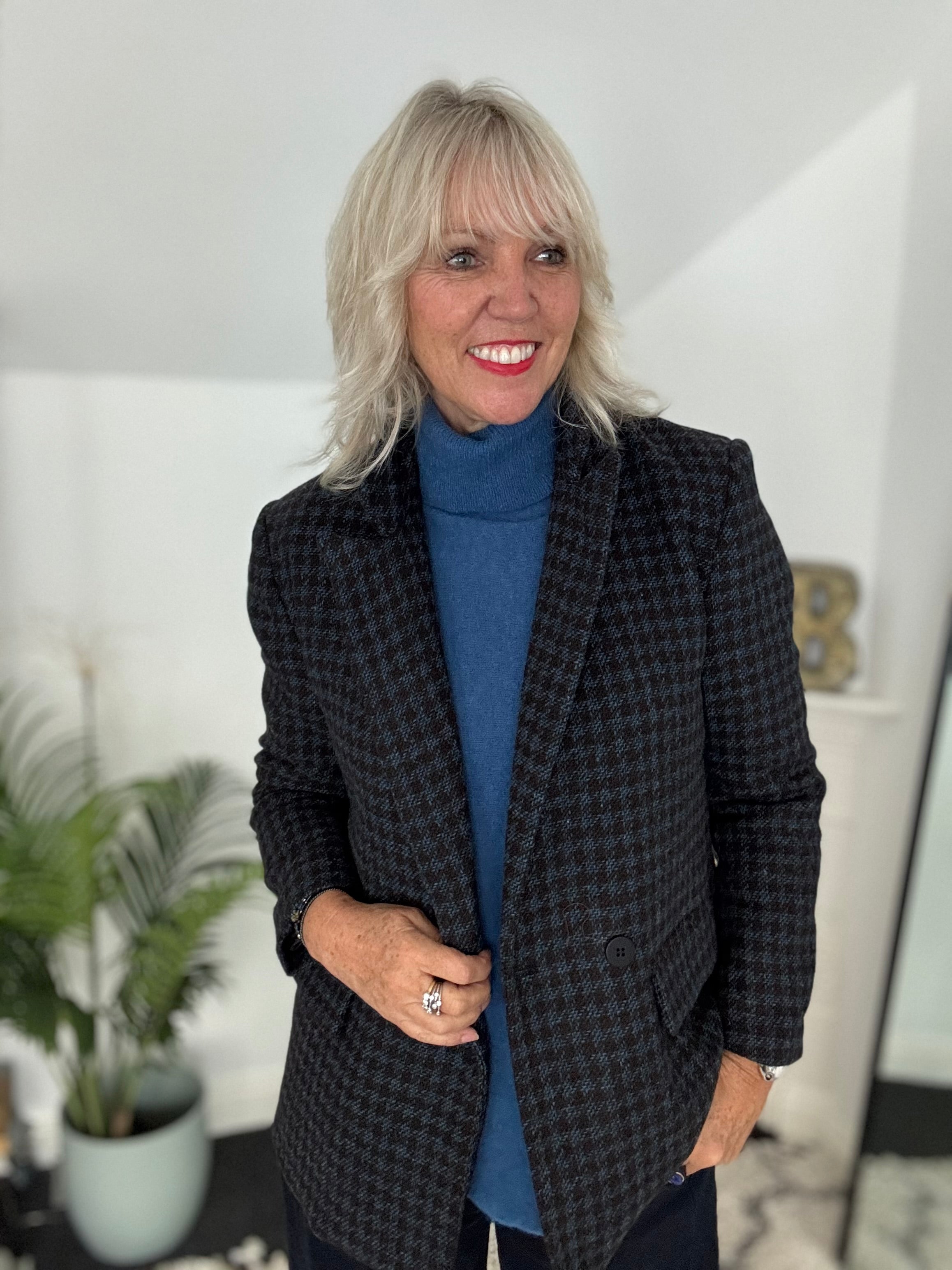 Luxe Tweed Jacket in Chocolate & Blue