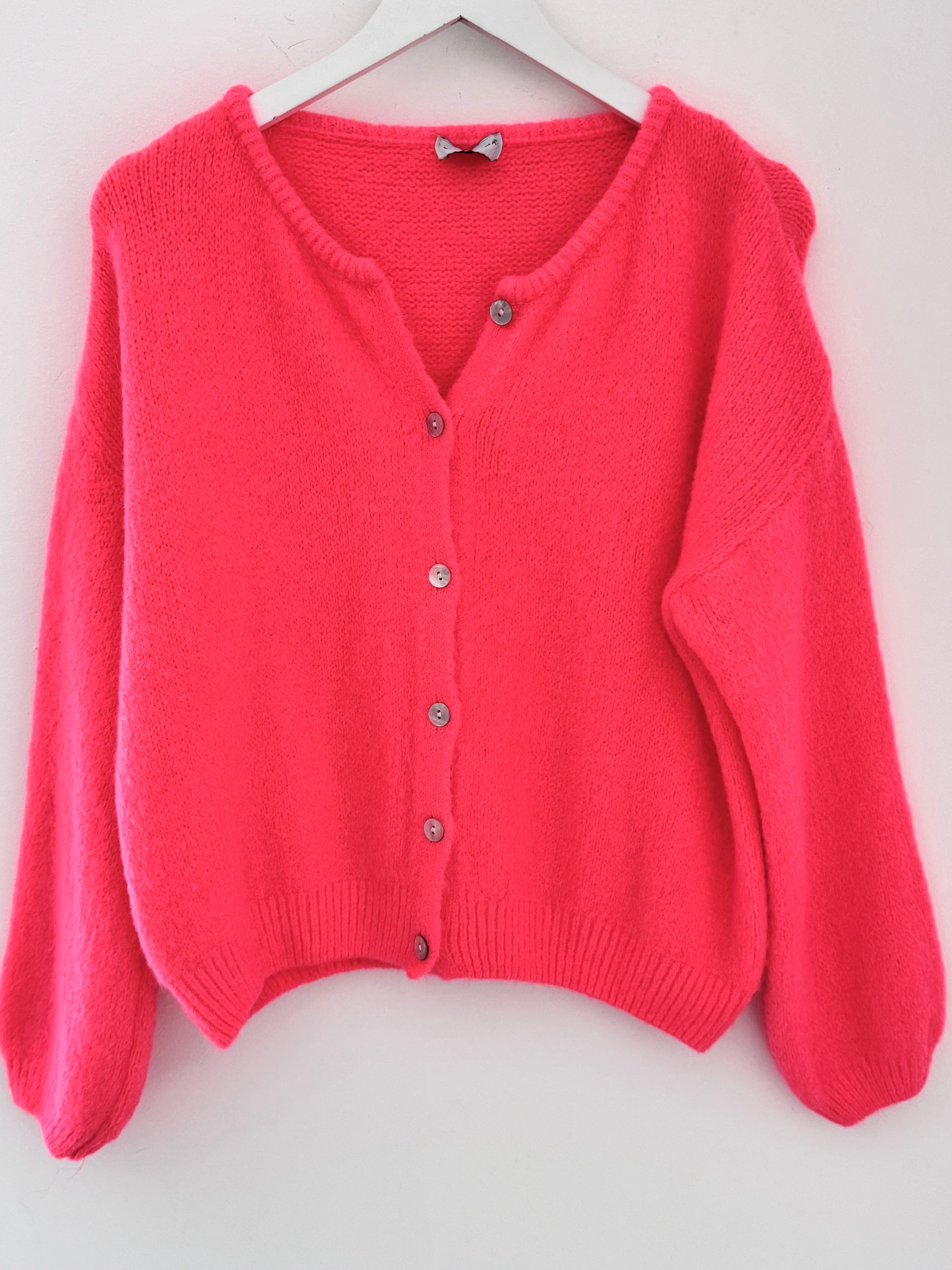 Alpaca Buttoned Cardi in Neon Coral