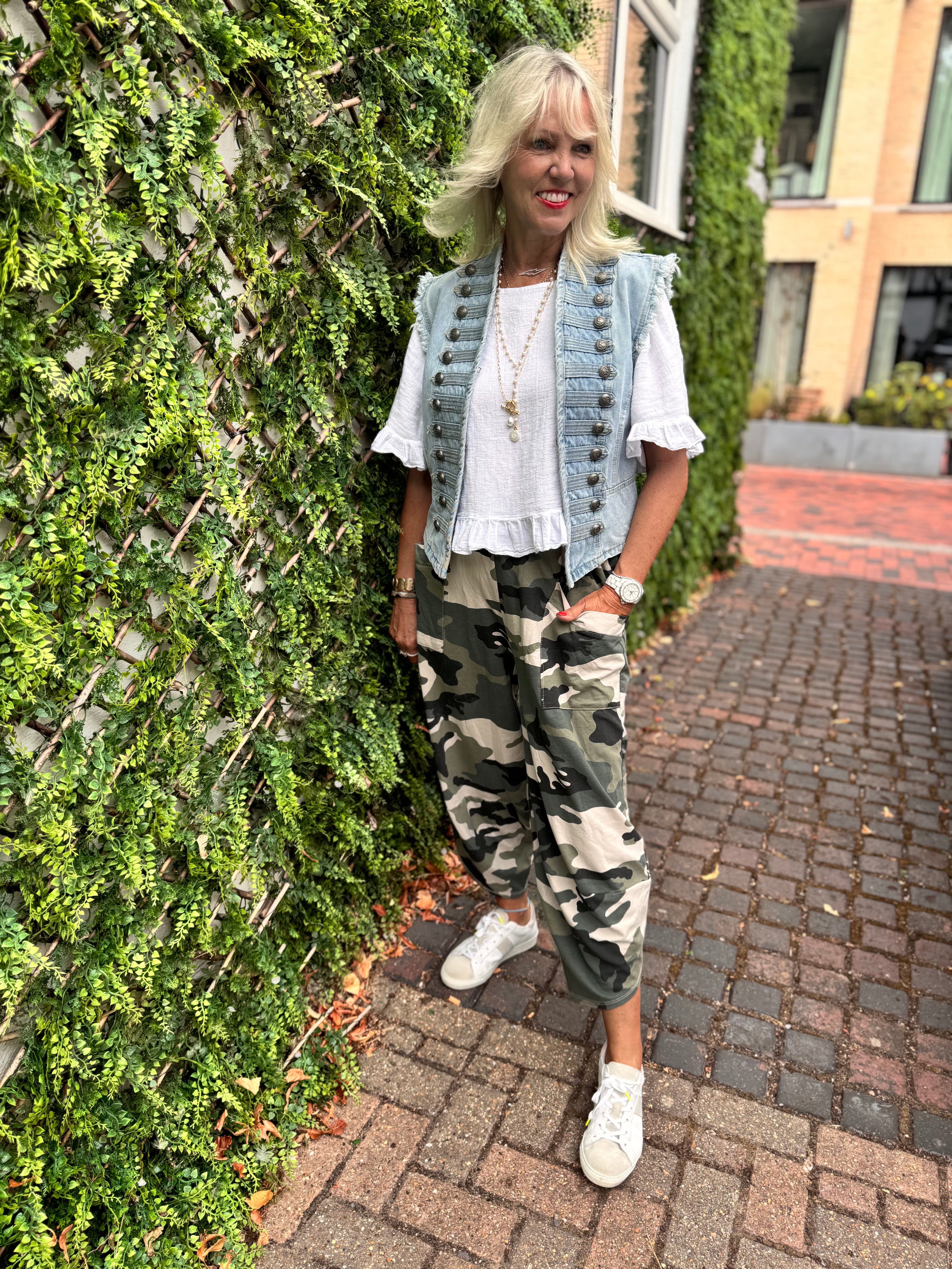 Barrel Cotton Jersey Trousers in Khaki Camo