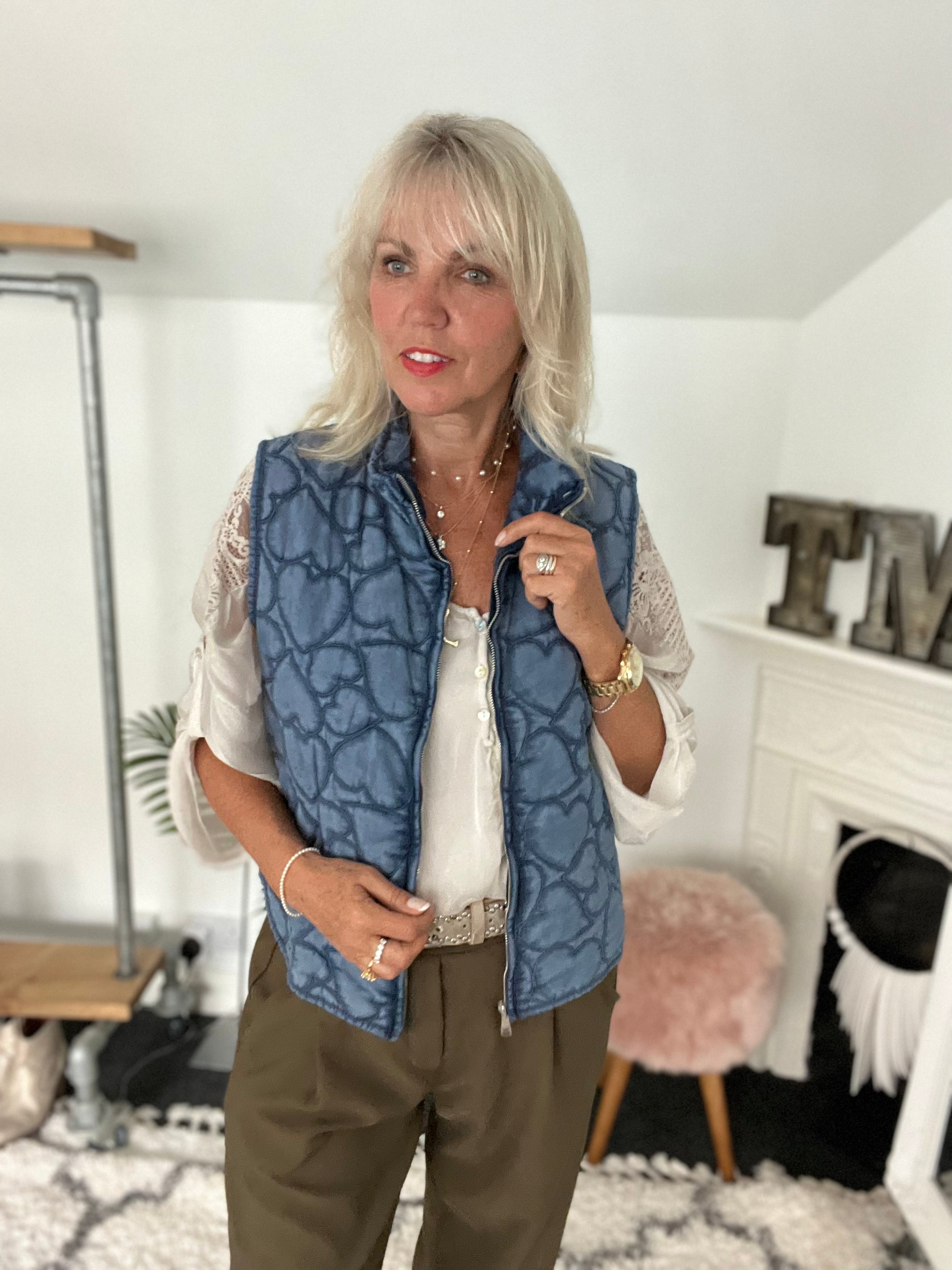 Quilted Gilet with Denim Hearts