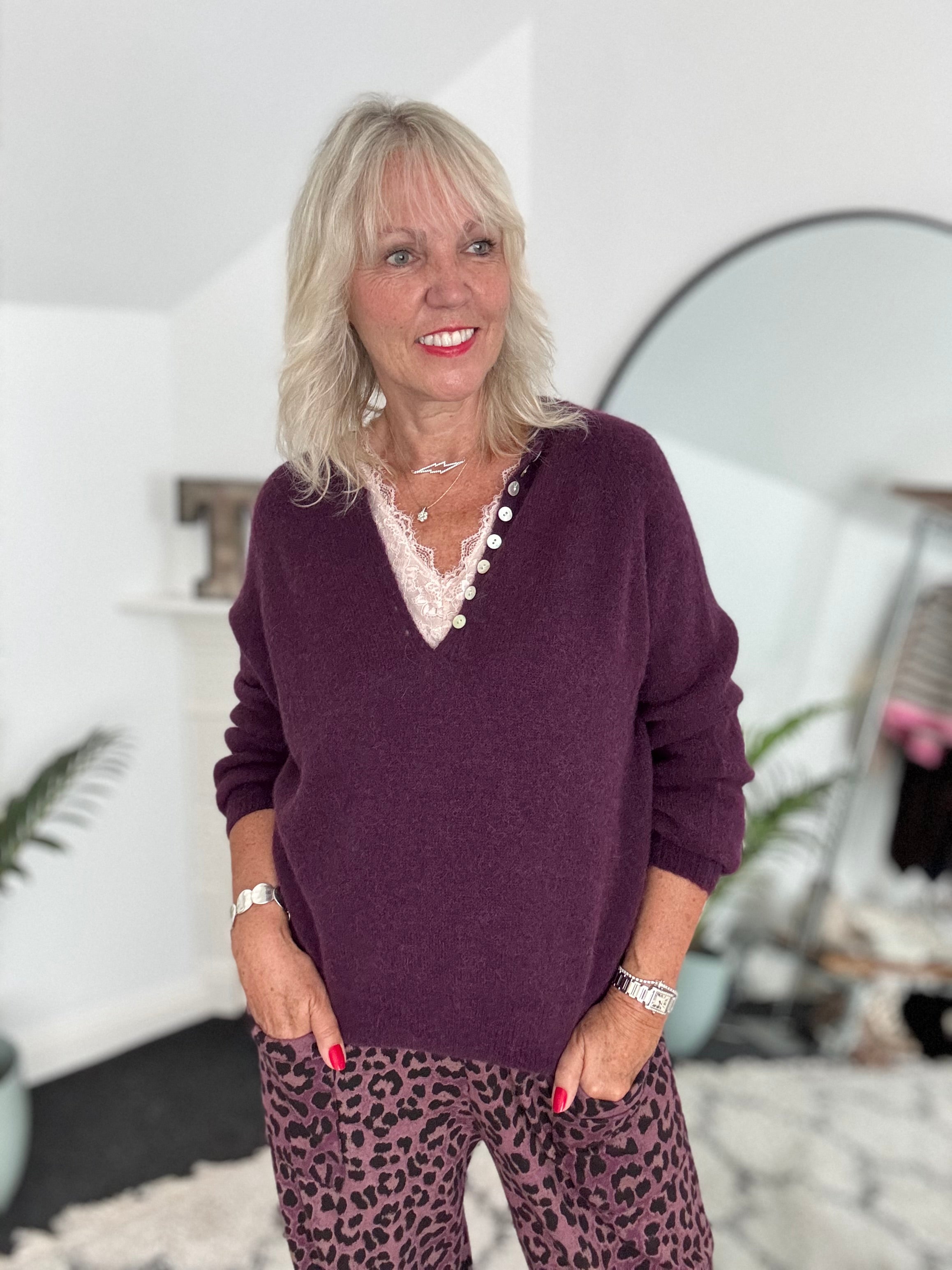Lace Trim Silk Top in Shell Pink