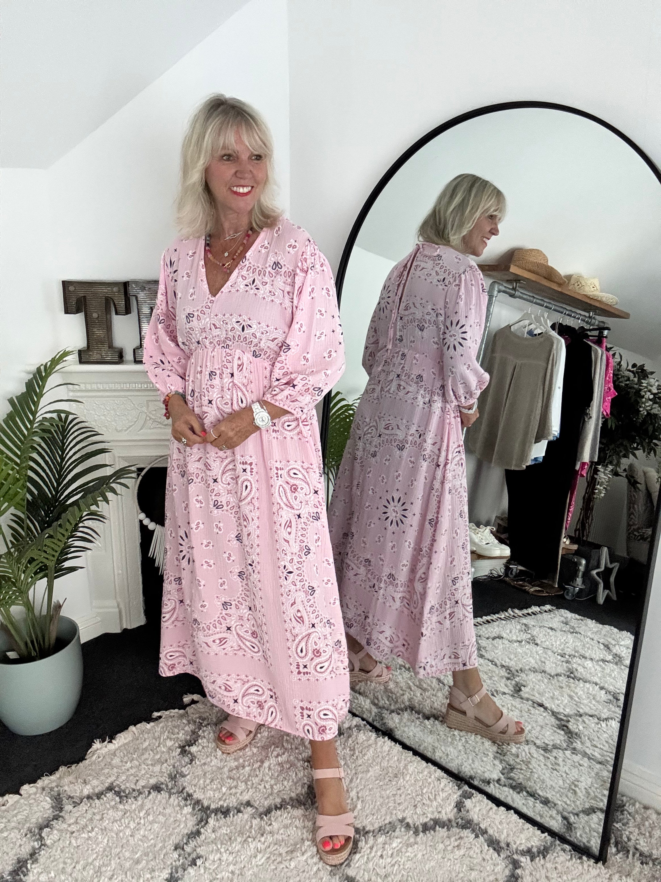 Cheesecloth Midi Dress in Pink Paisley