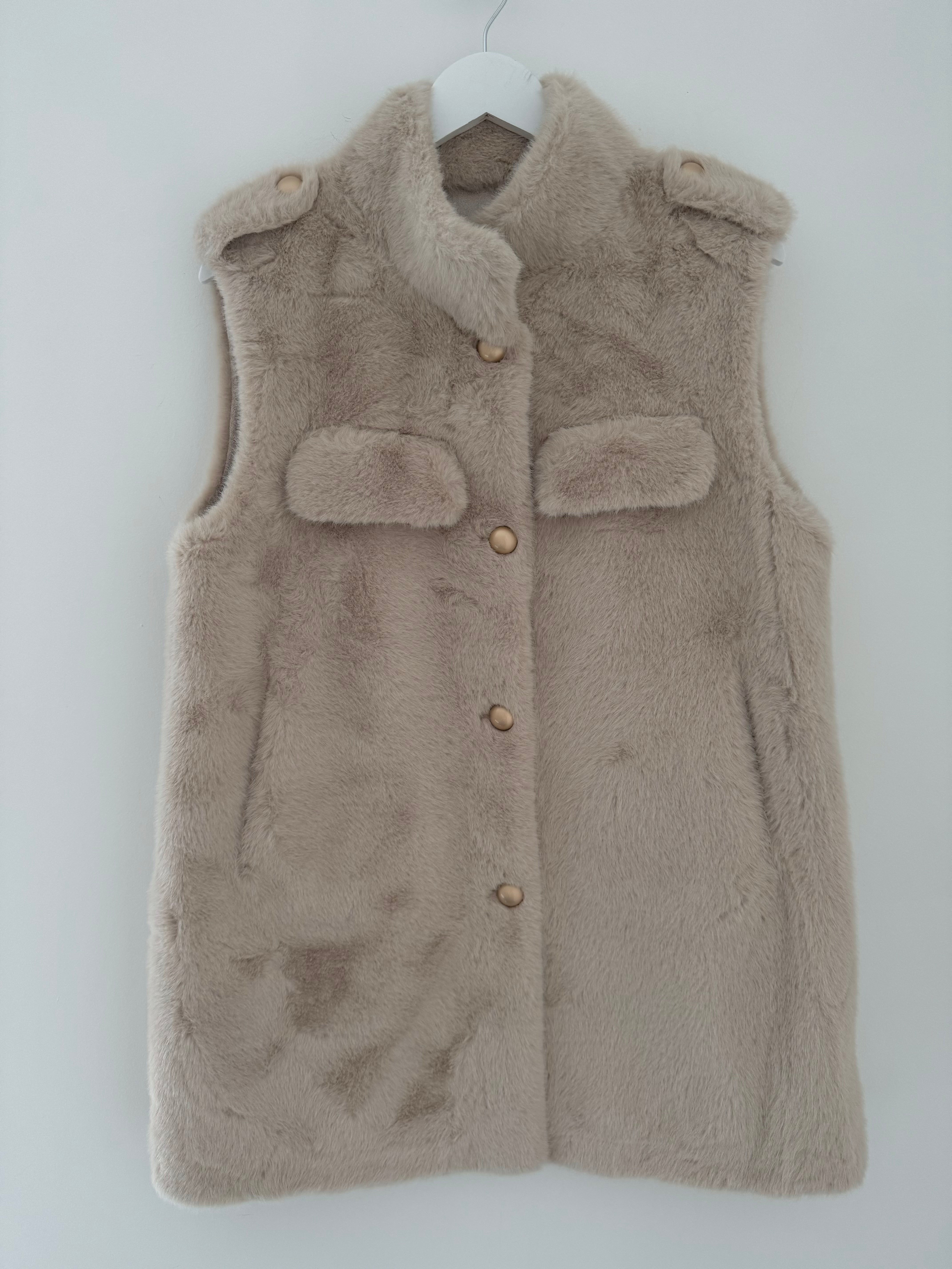 Designer Military Style Fur Gilet