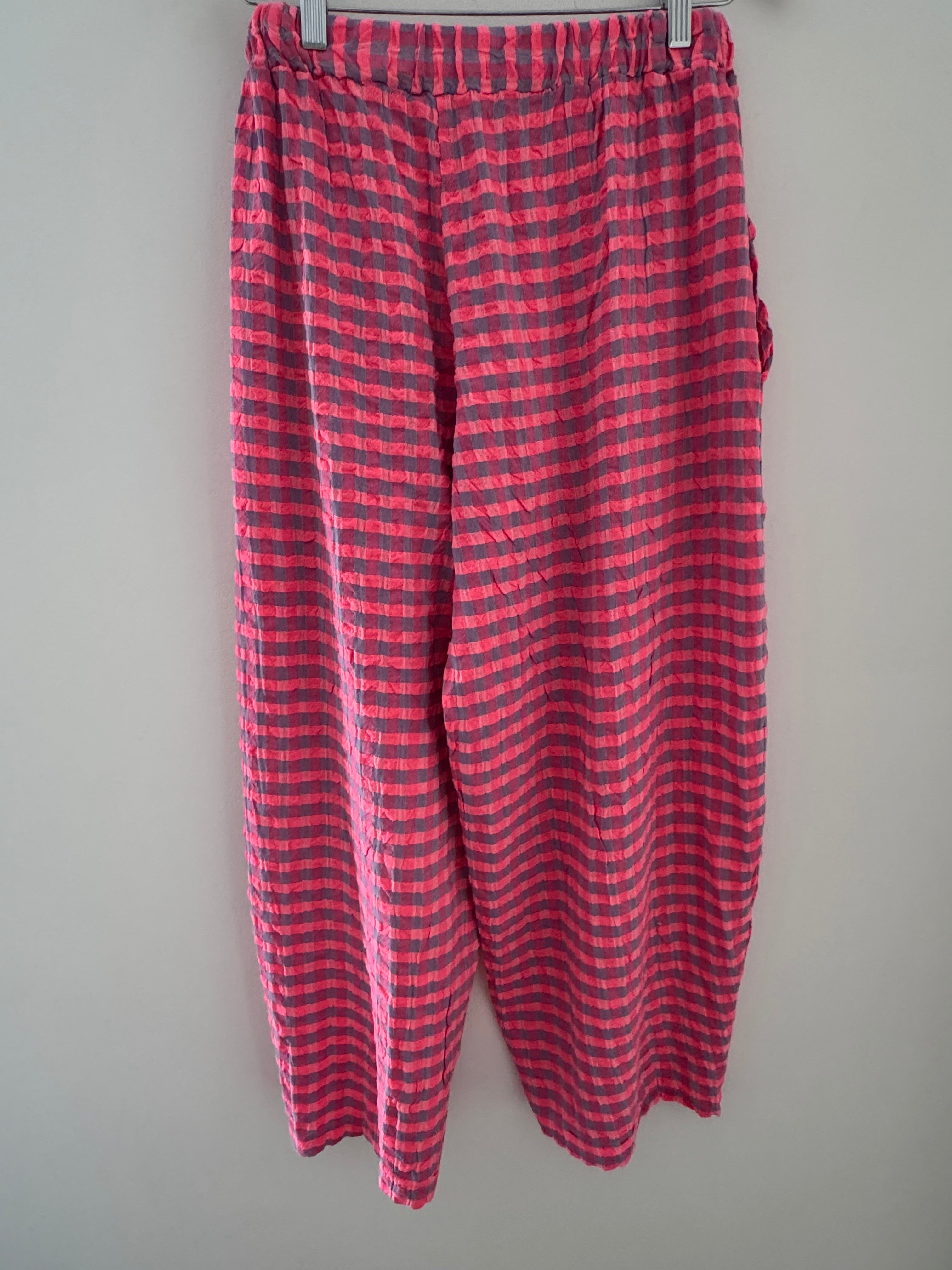 Barrel Check Trousers in Neon Pink