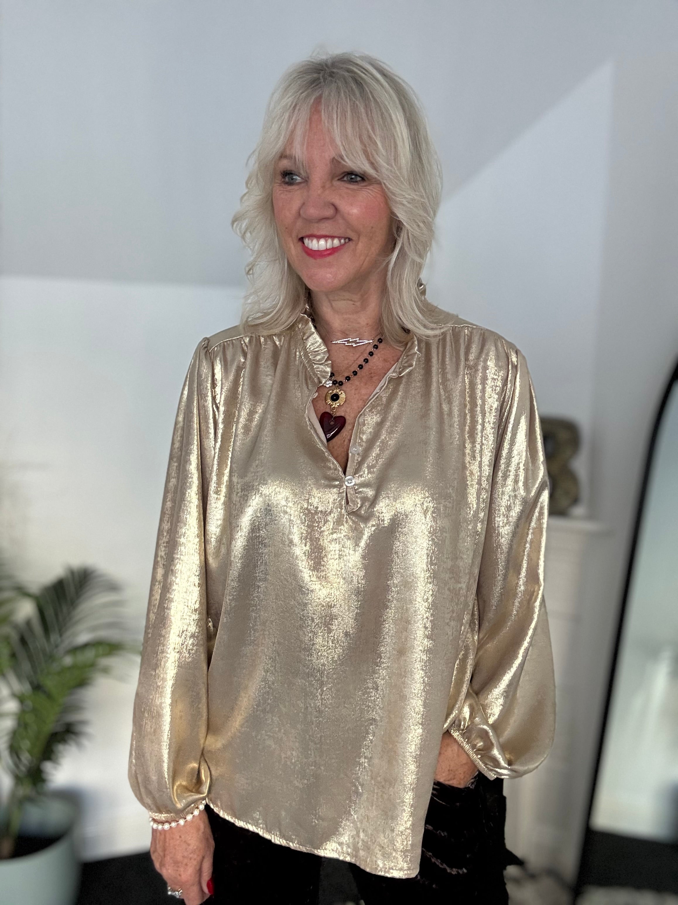 Luxe Metallic Blouse in Gold