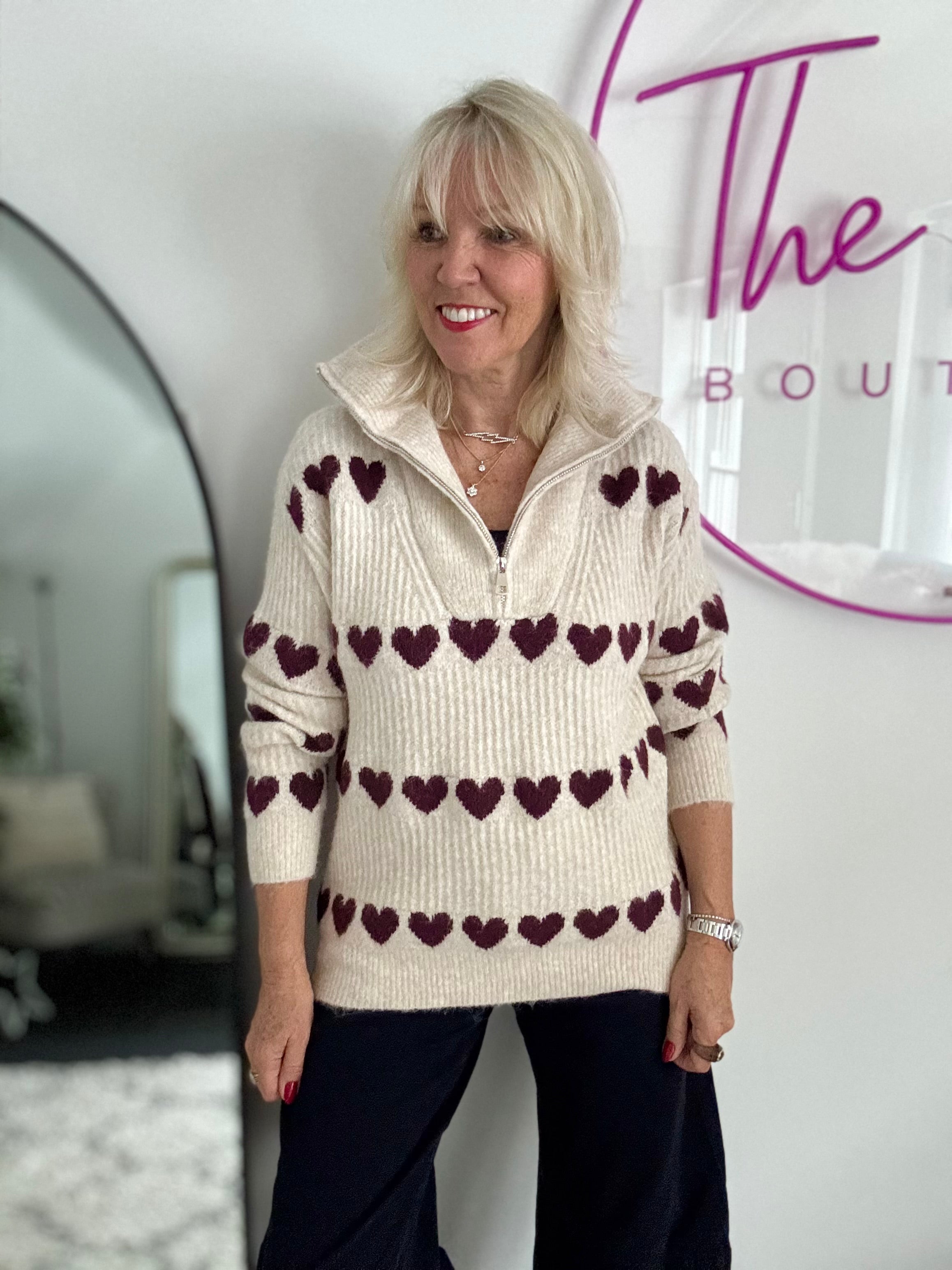 Super Soft Heart Knit with Quarter Zip