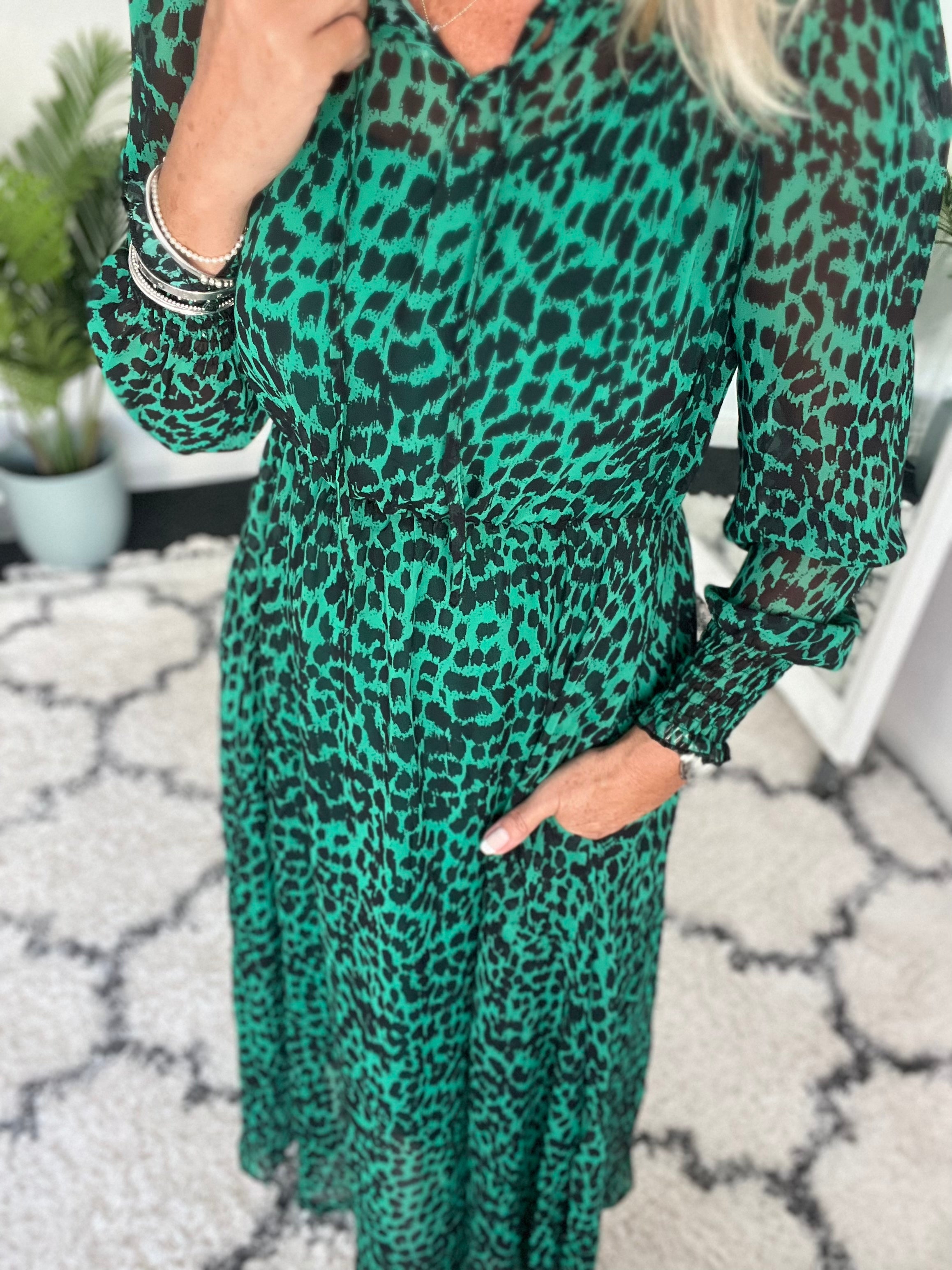 Chiffon Leopard Dress in Green