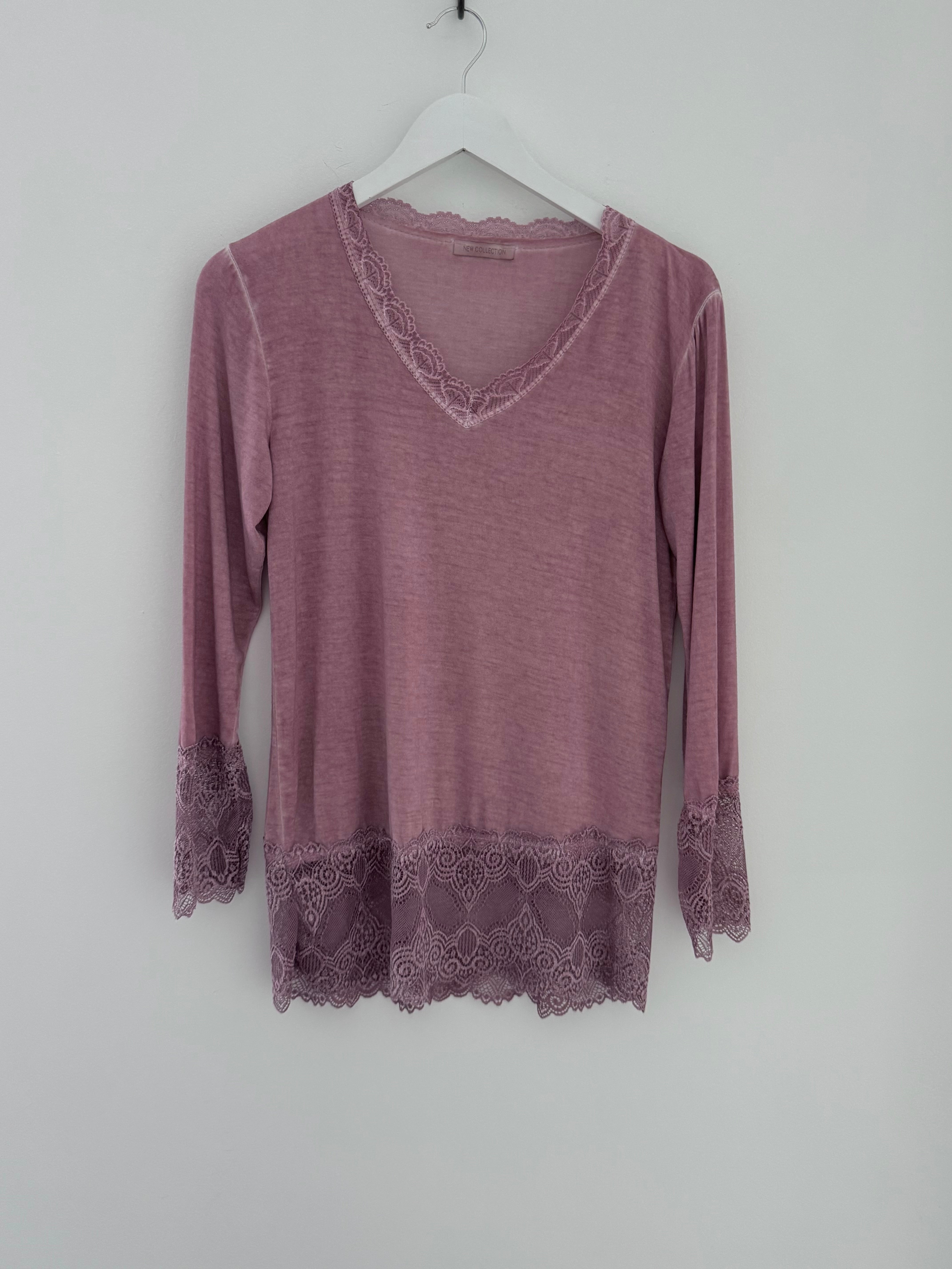 Luxe Base Top with Lace Trim in Deep Dusky Pink