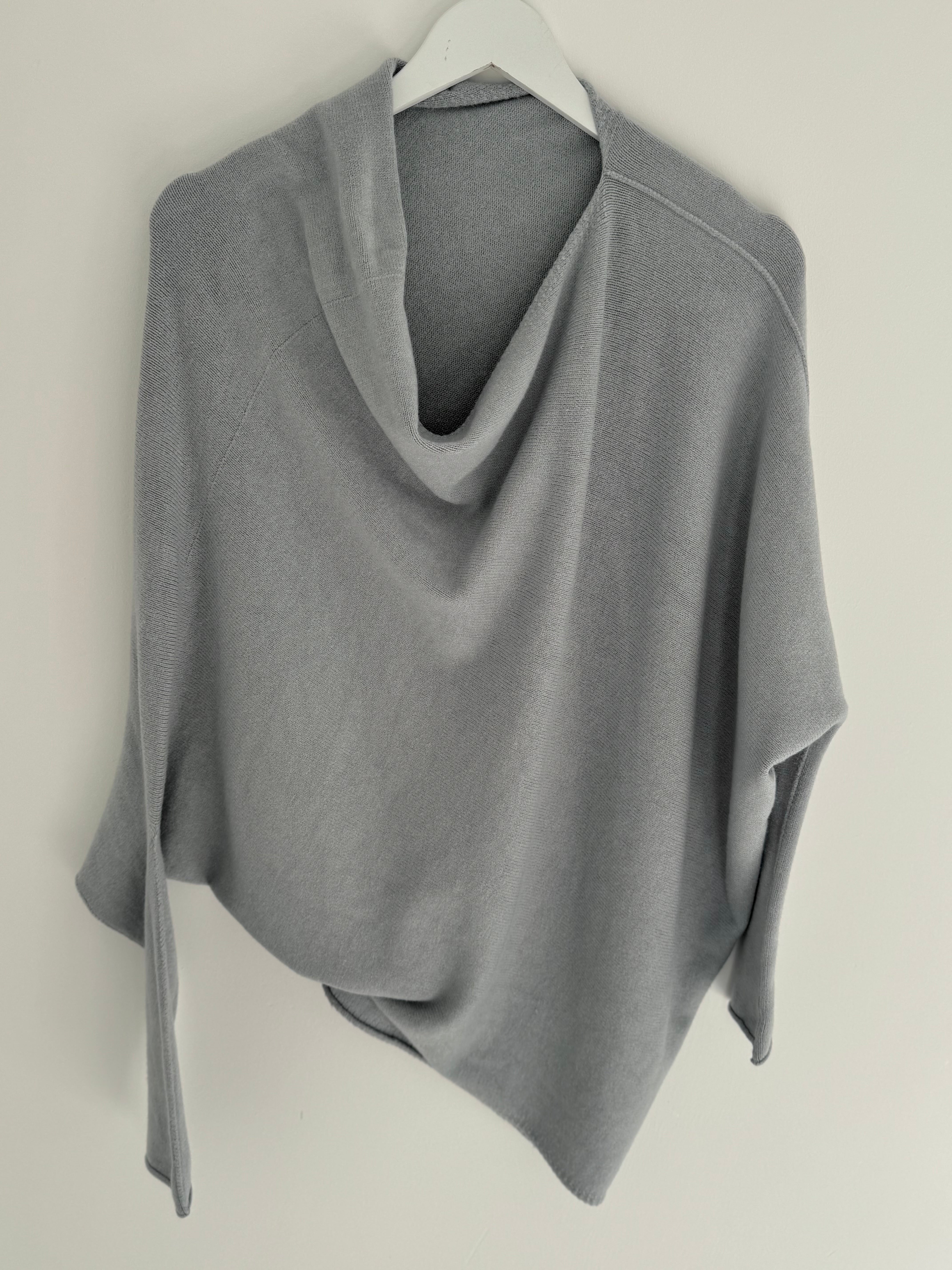 Cowl Neck Asymmetric Jumper in Grey