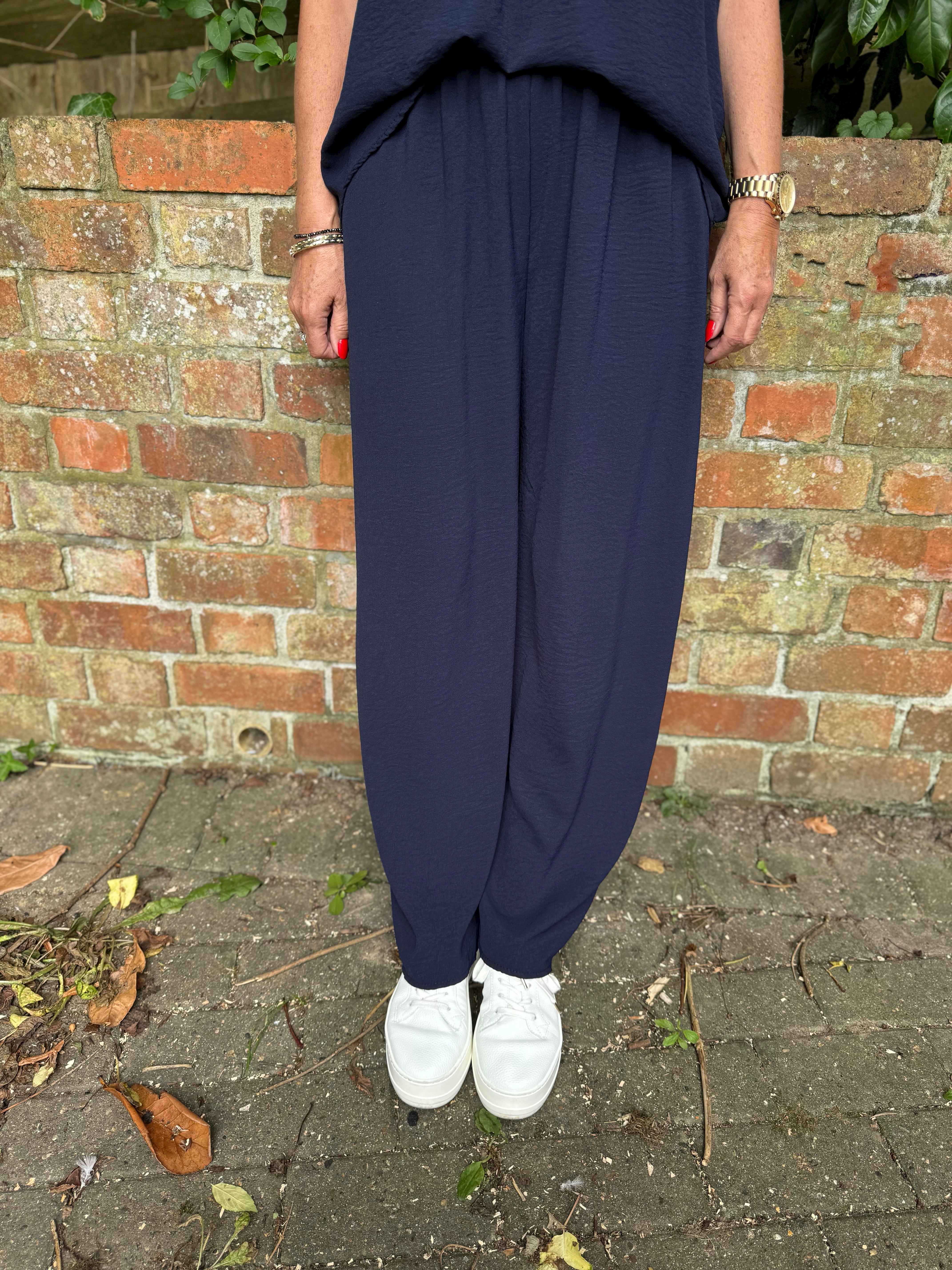 Wide Leg Crepe Trousers in Ink