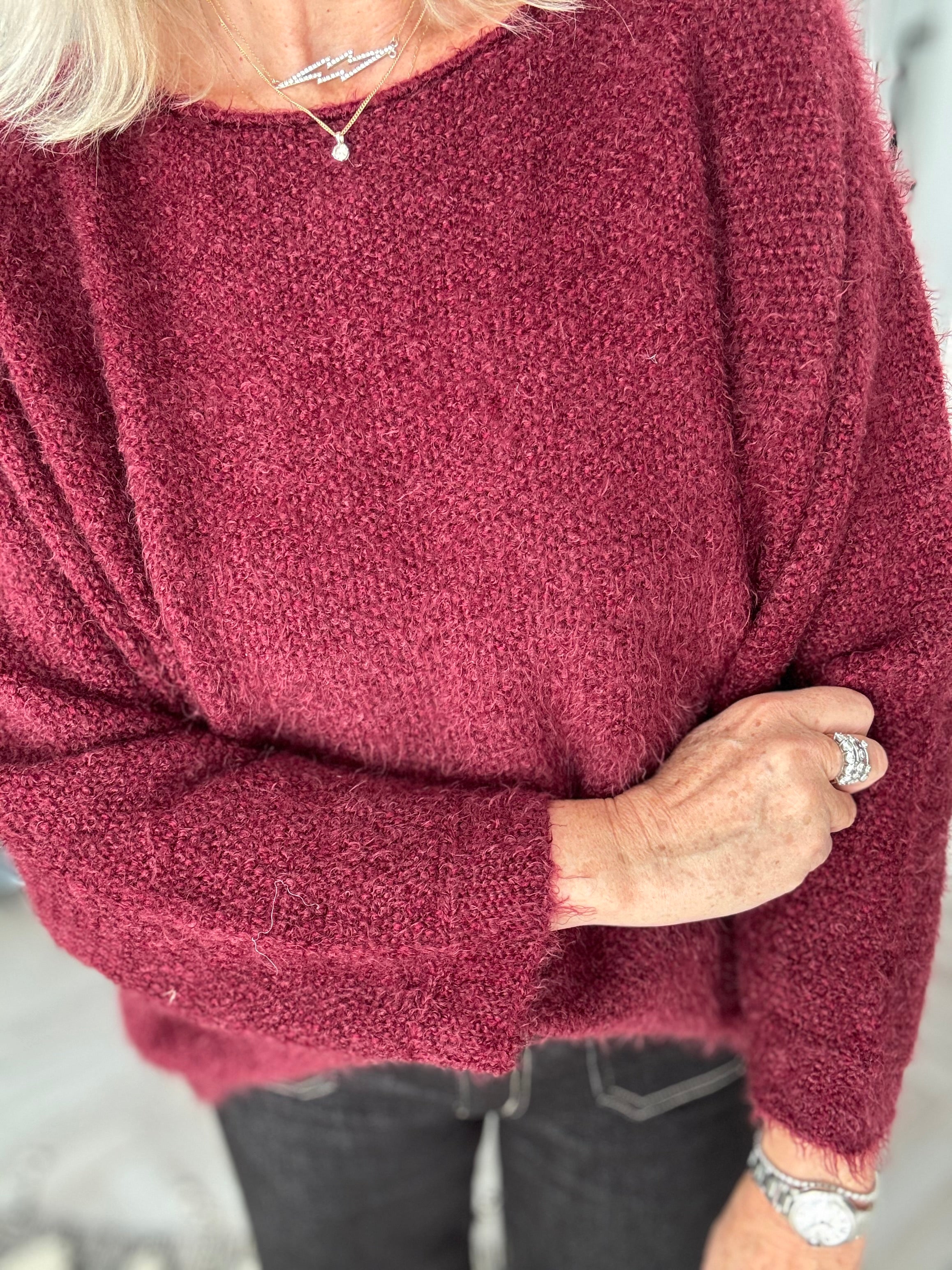 Luxe Fluffy Jumper in Wine
