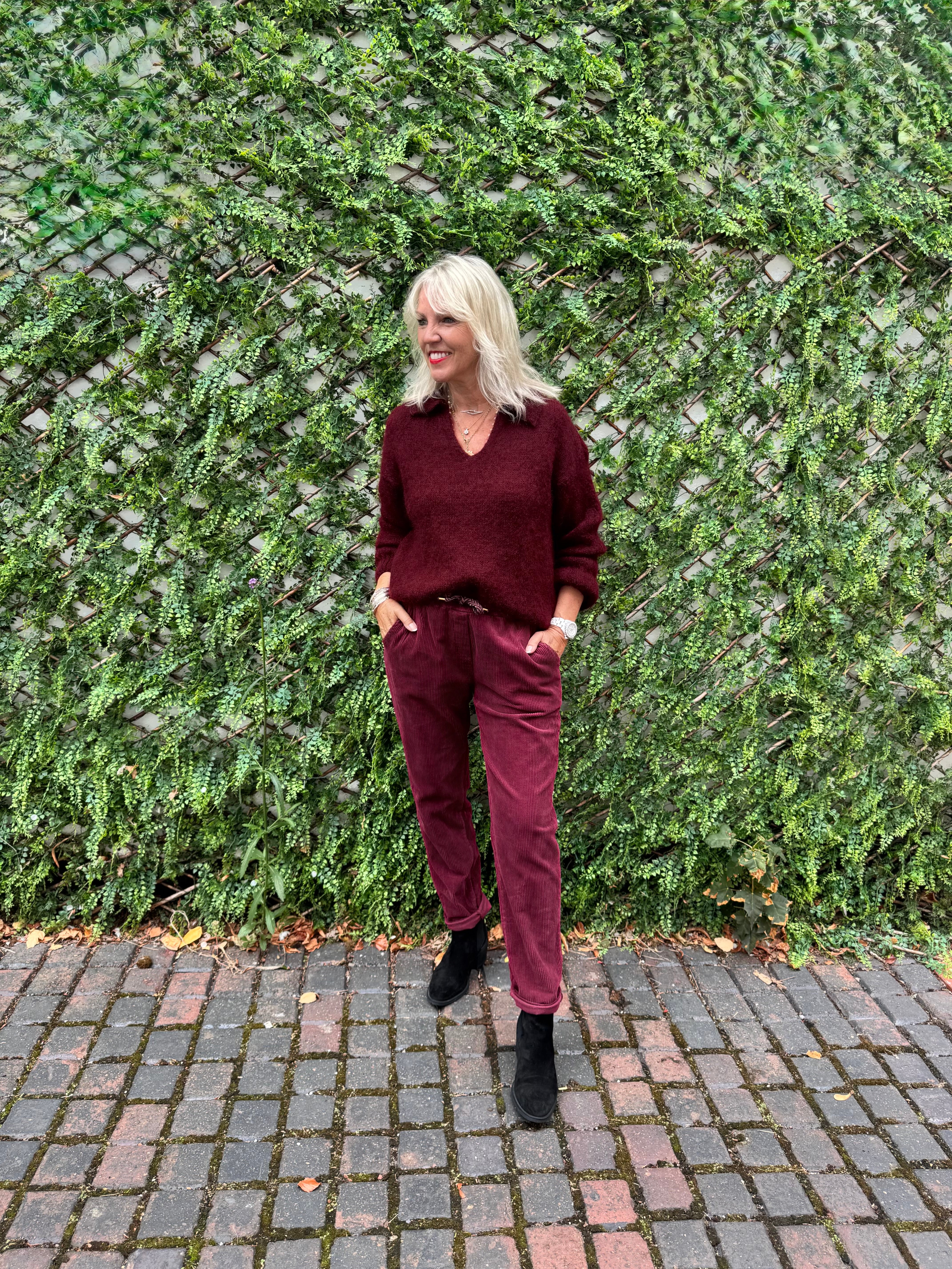 Luxe Cord Joggers in Berry