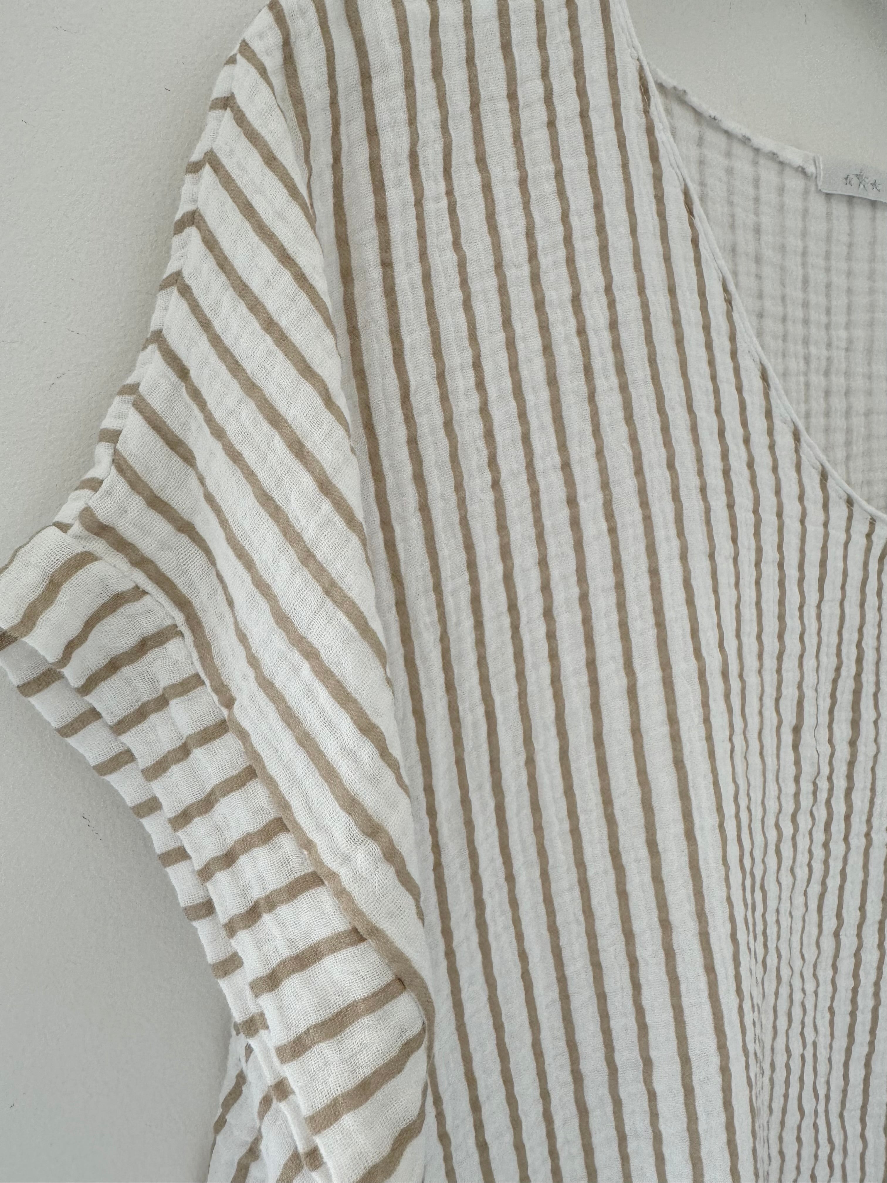 Cheesecloth Stripe Top in Stone & White
