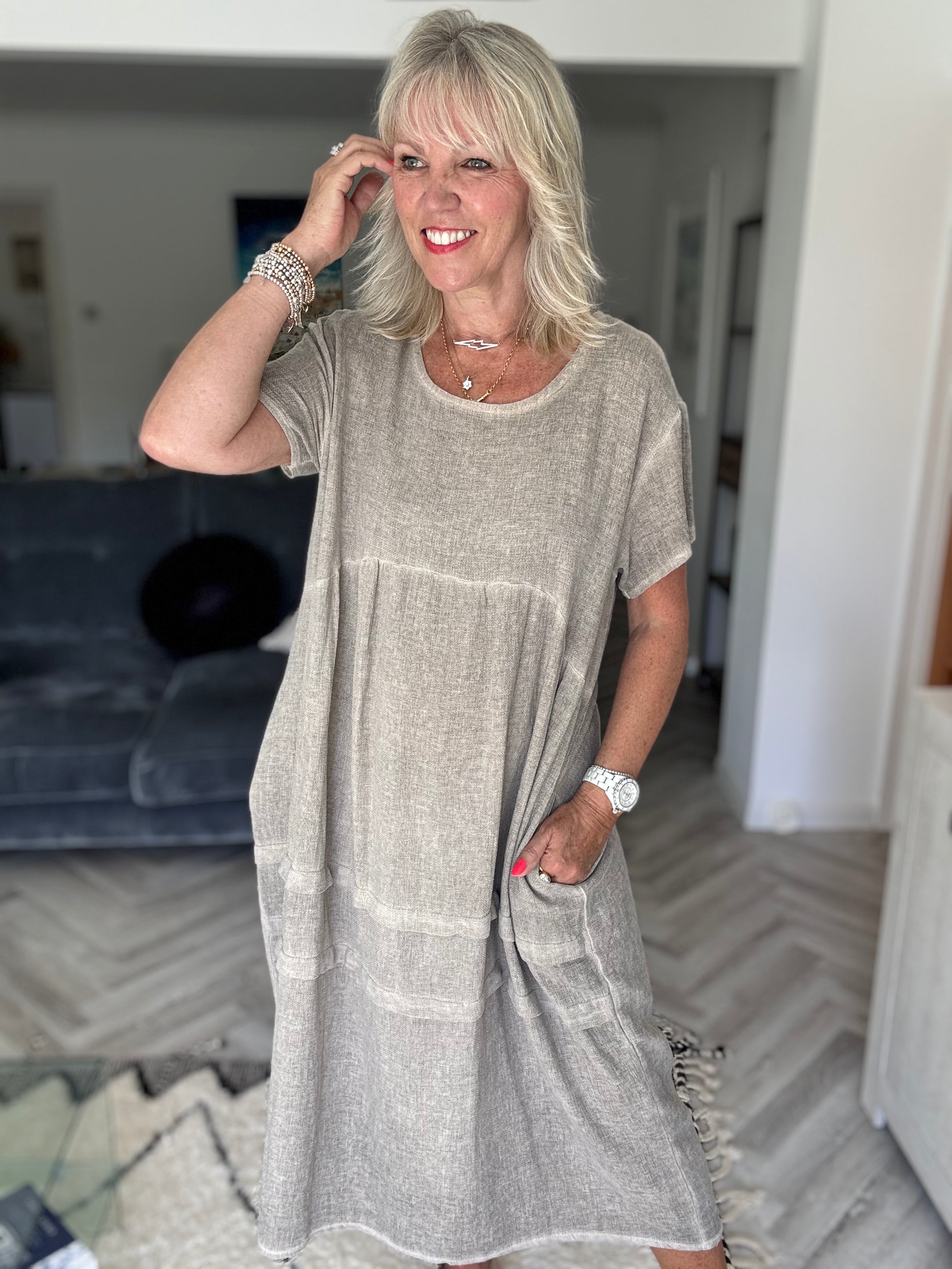 Cotton & Linen Cocoon Dress in Mocha