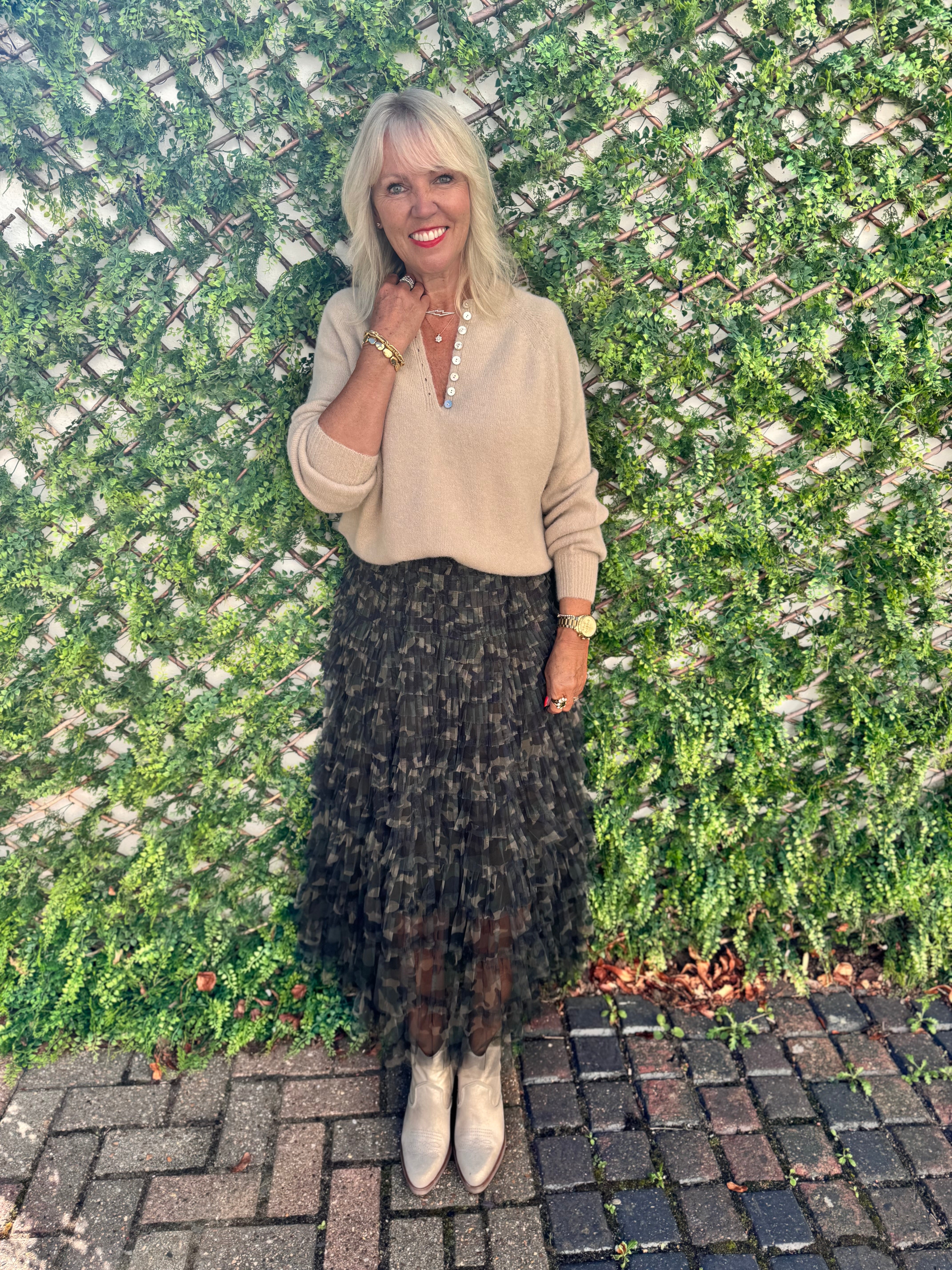 Camo Tulle Midi Skirt