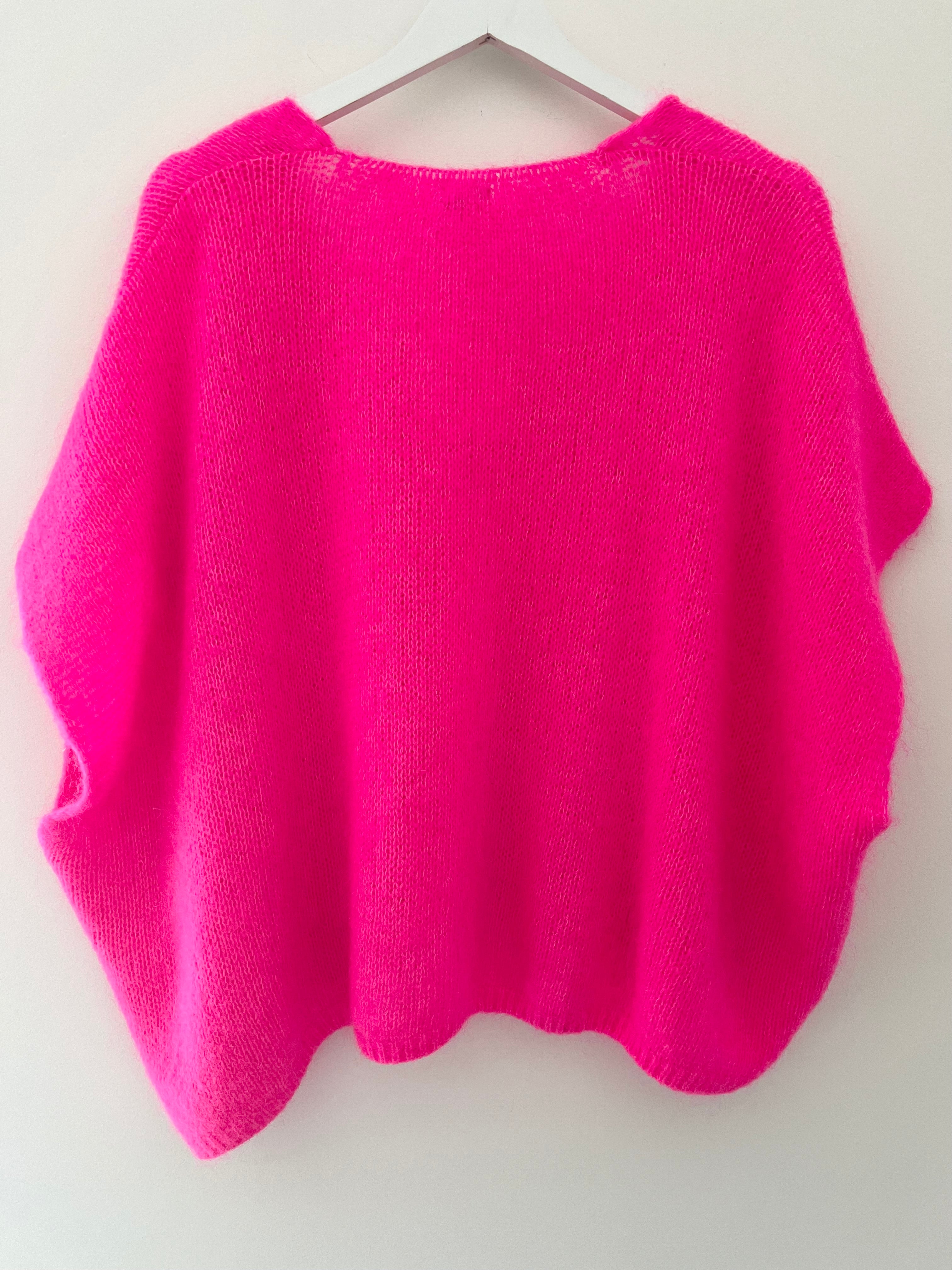 Mohair V Neck Tank in Neon Pink
