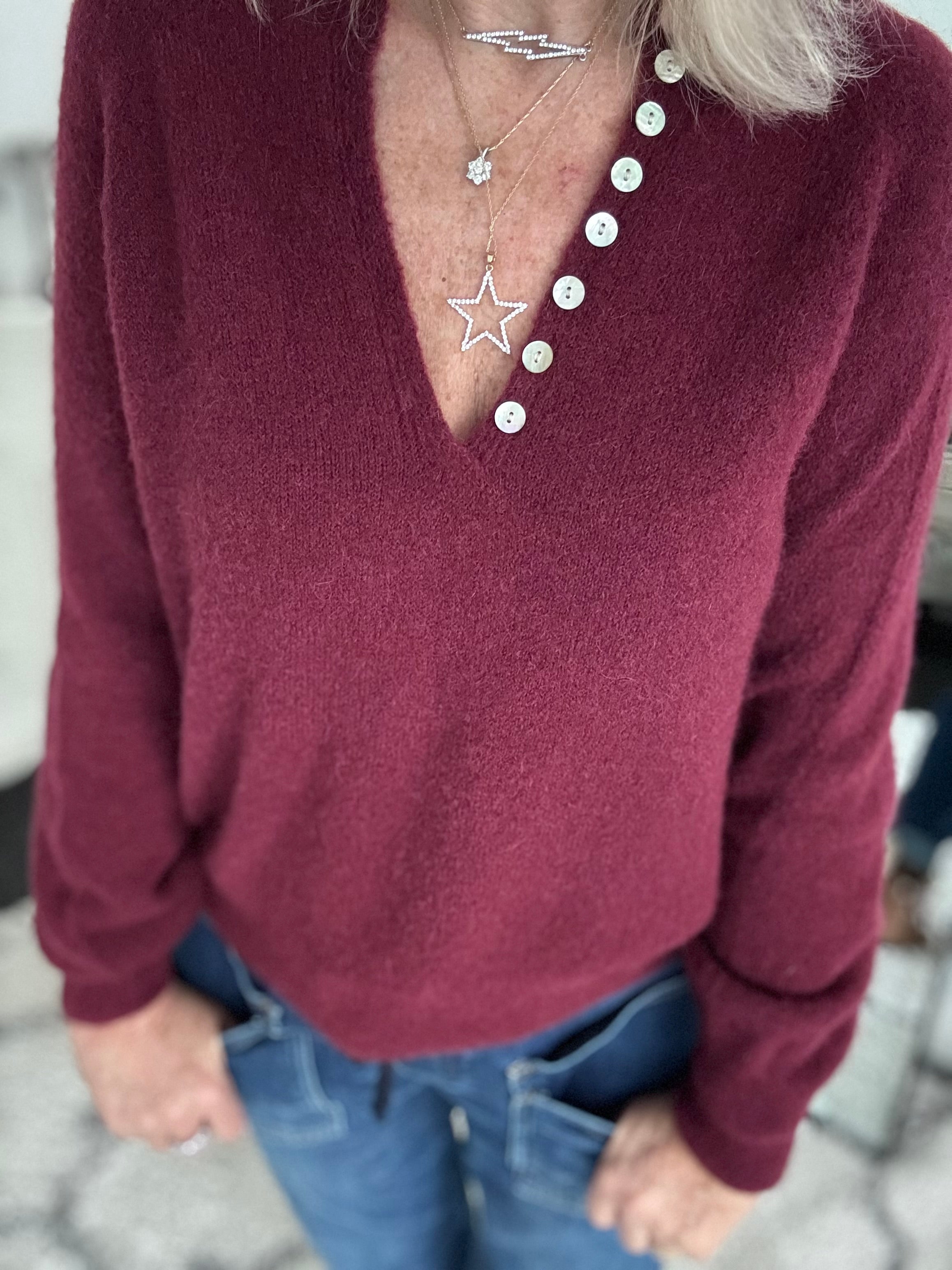 Softie Jumper with Button Neck in Wine