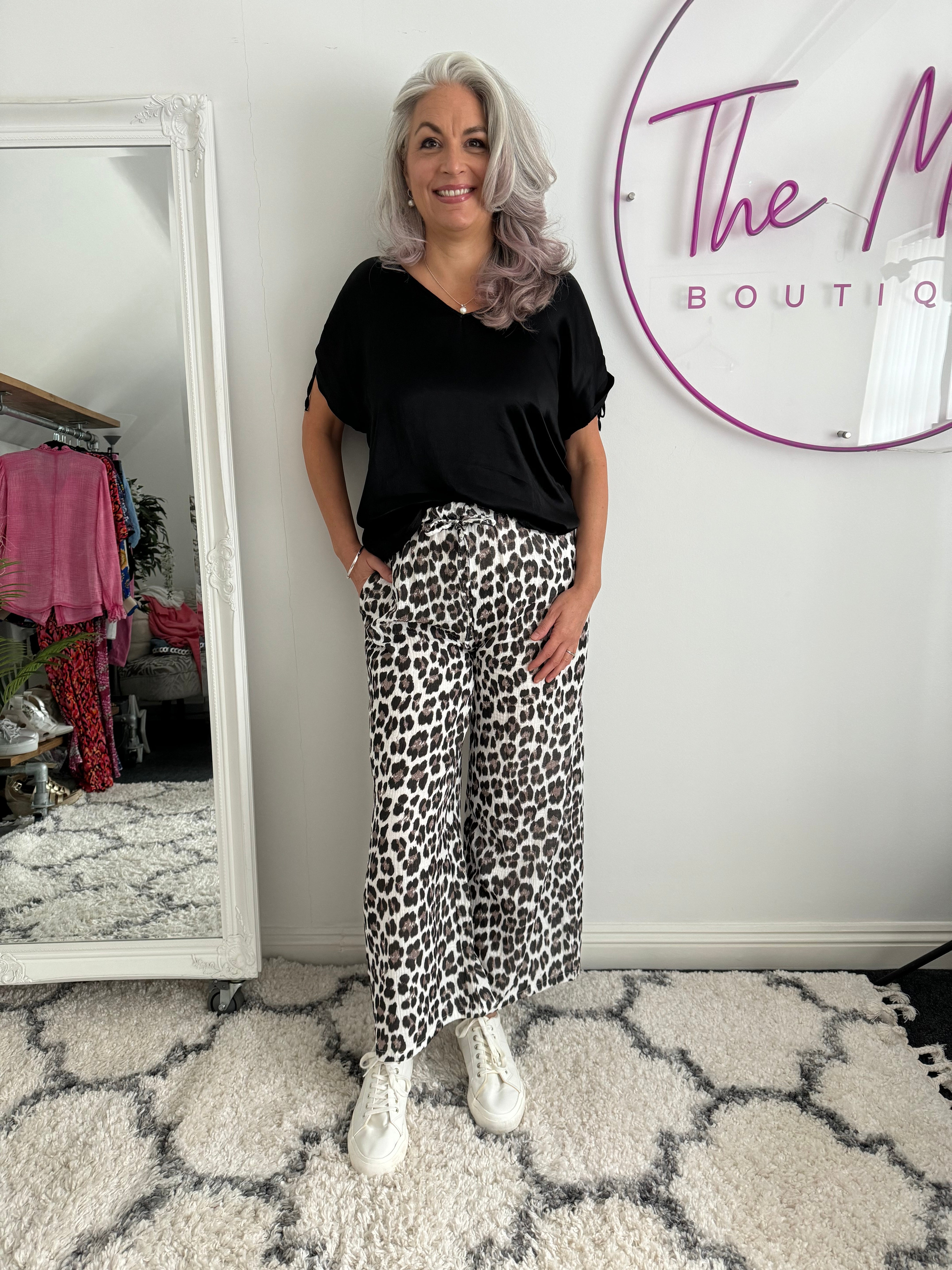 Wide Leg Cheesecloth Trousers in Animal Print