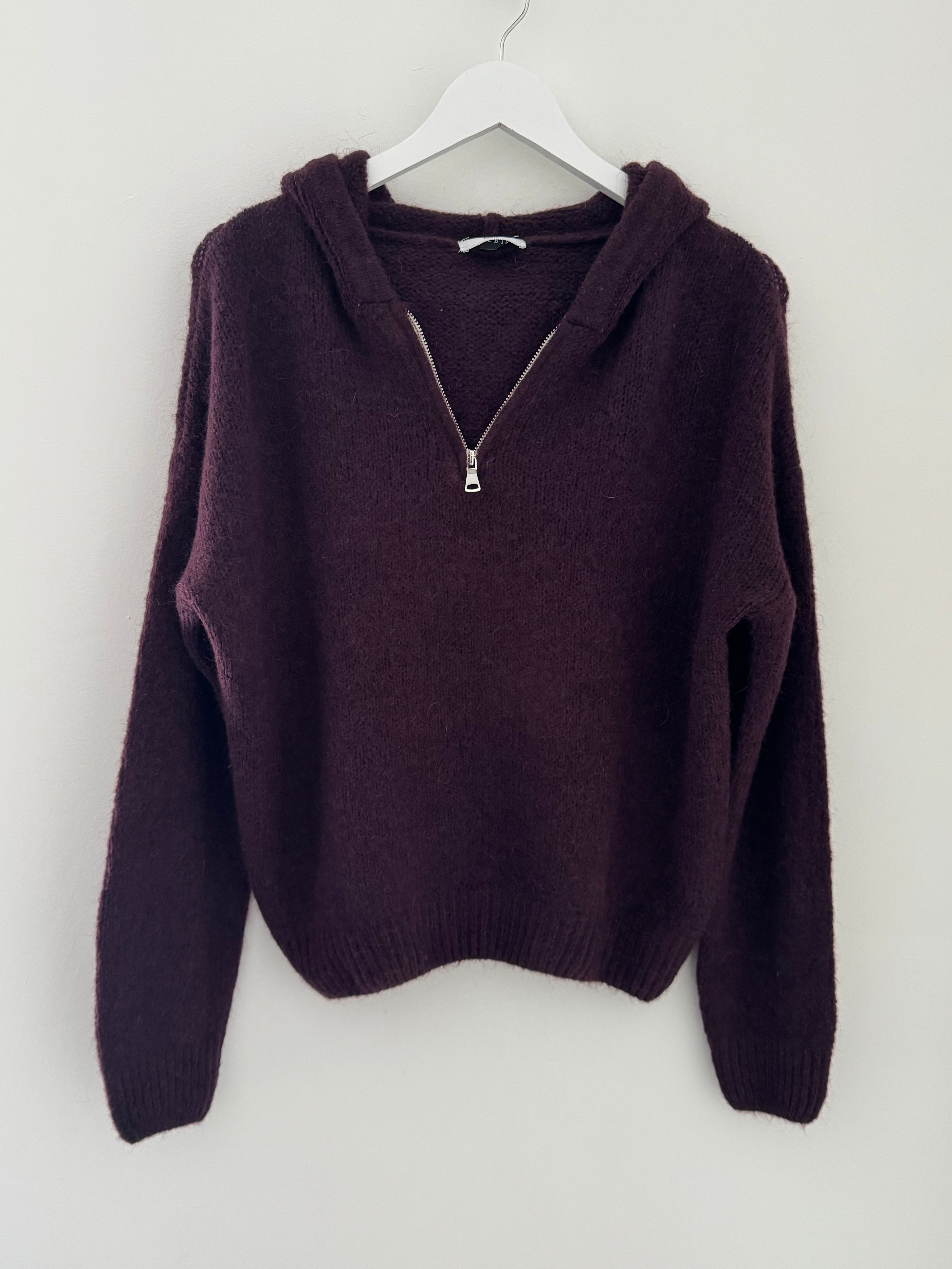 Hooded Mohair Jumper in Deep Plum
