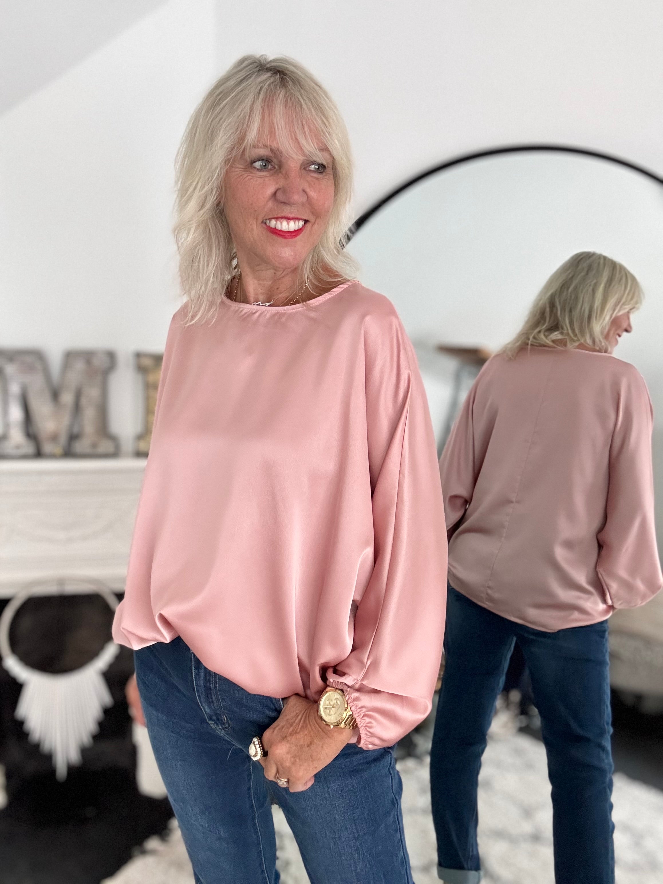 Silky Round Neck Top in Deep Blush