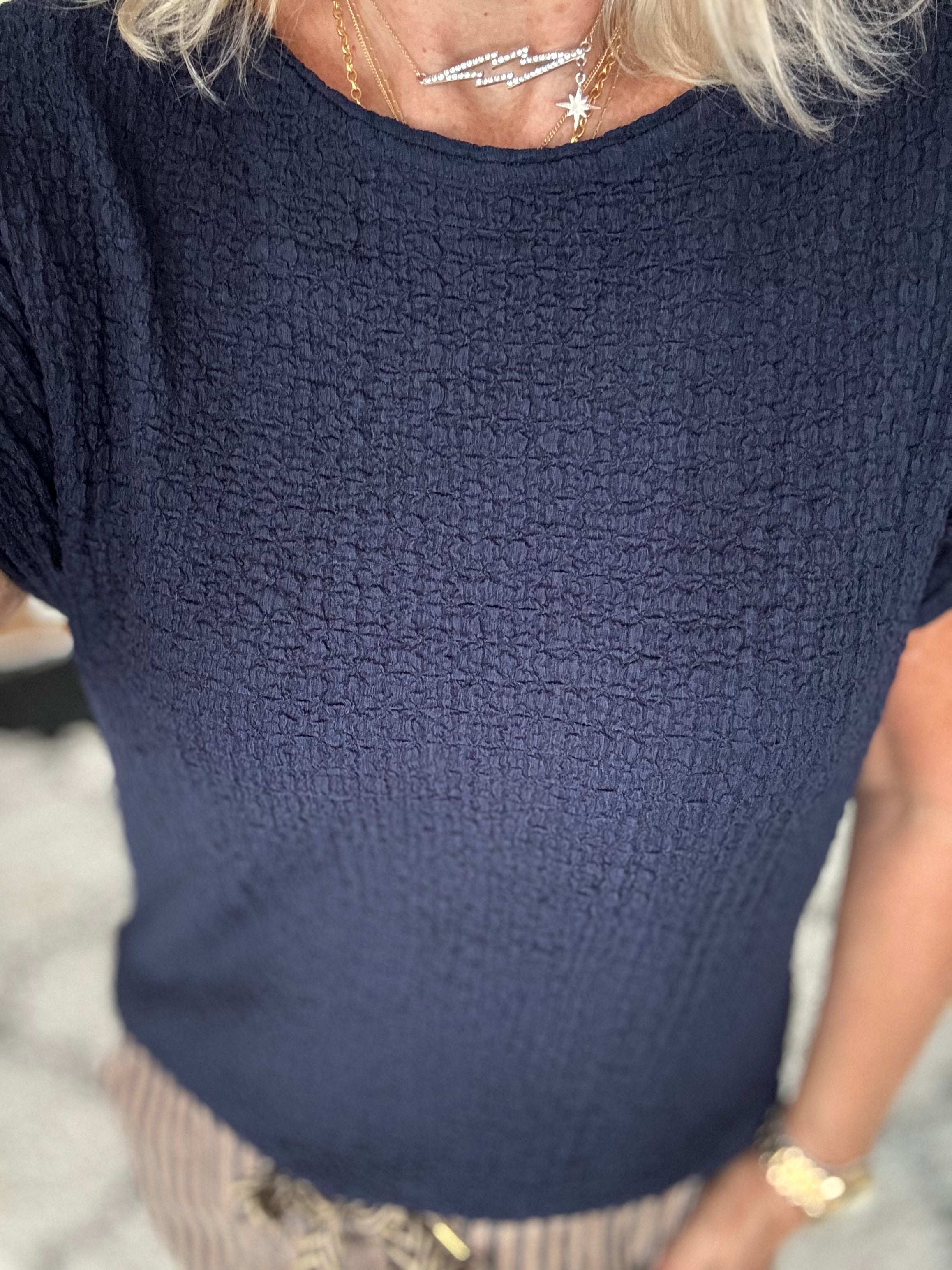 Textured Stretch Crepe Top in Navy