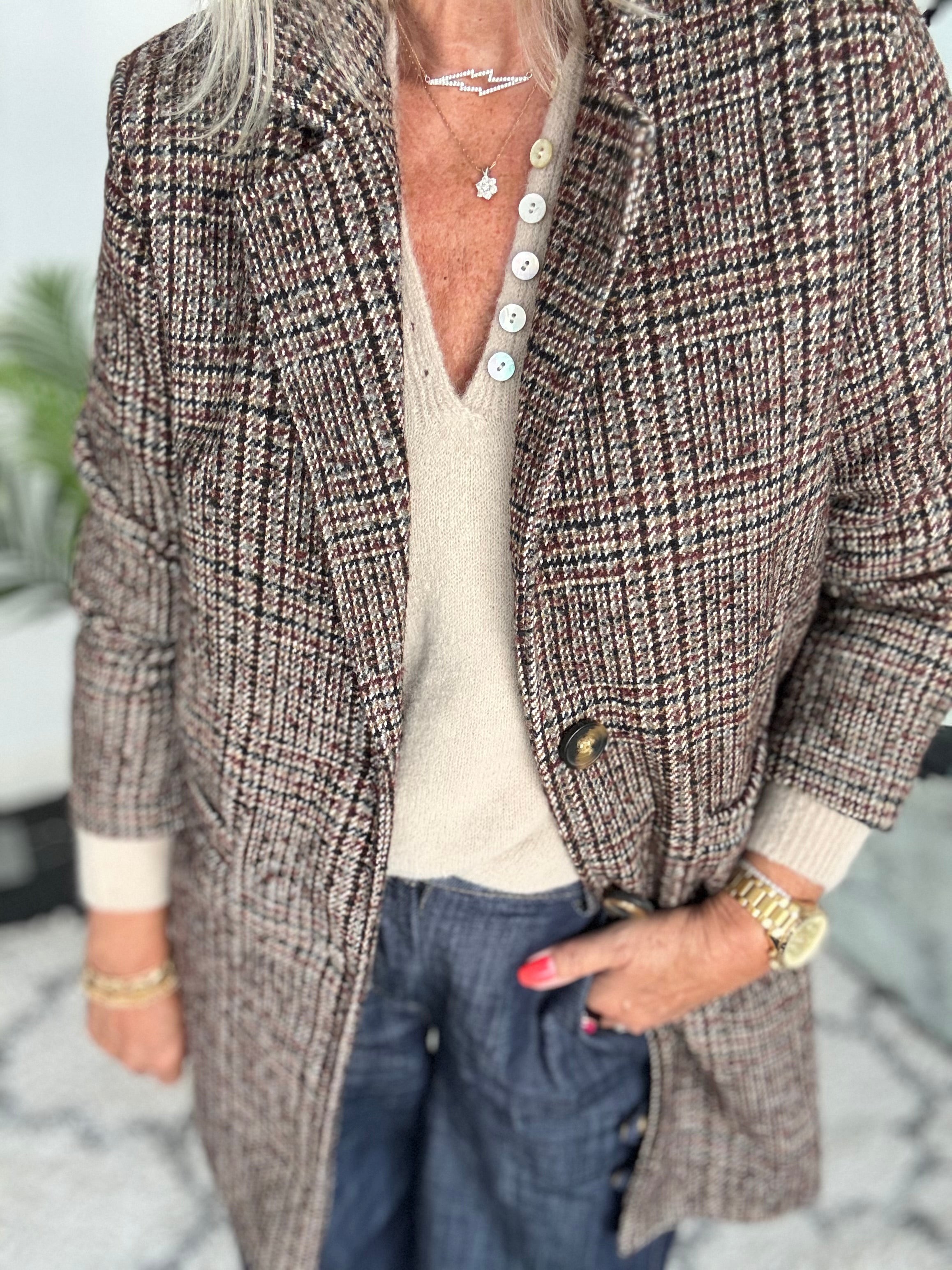 Luxe Tweed Coat in Chocolate & Ecru
