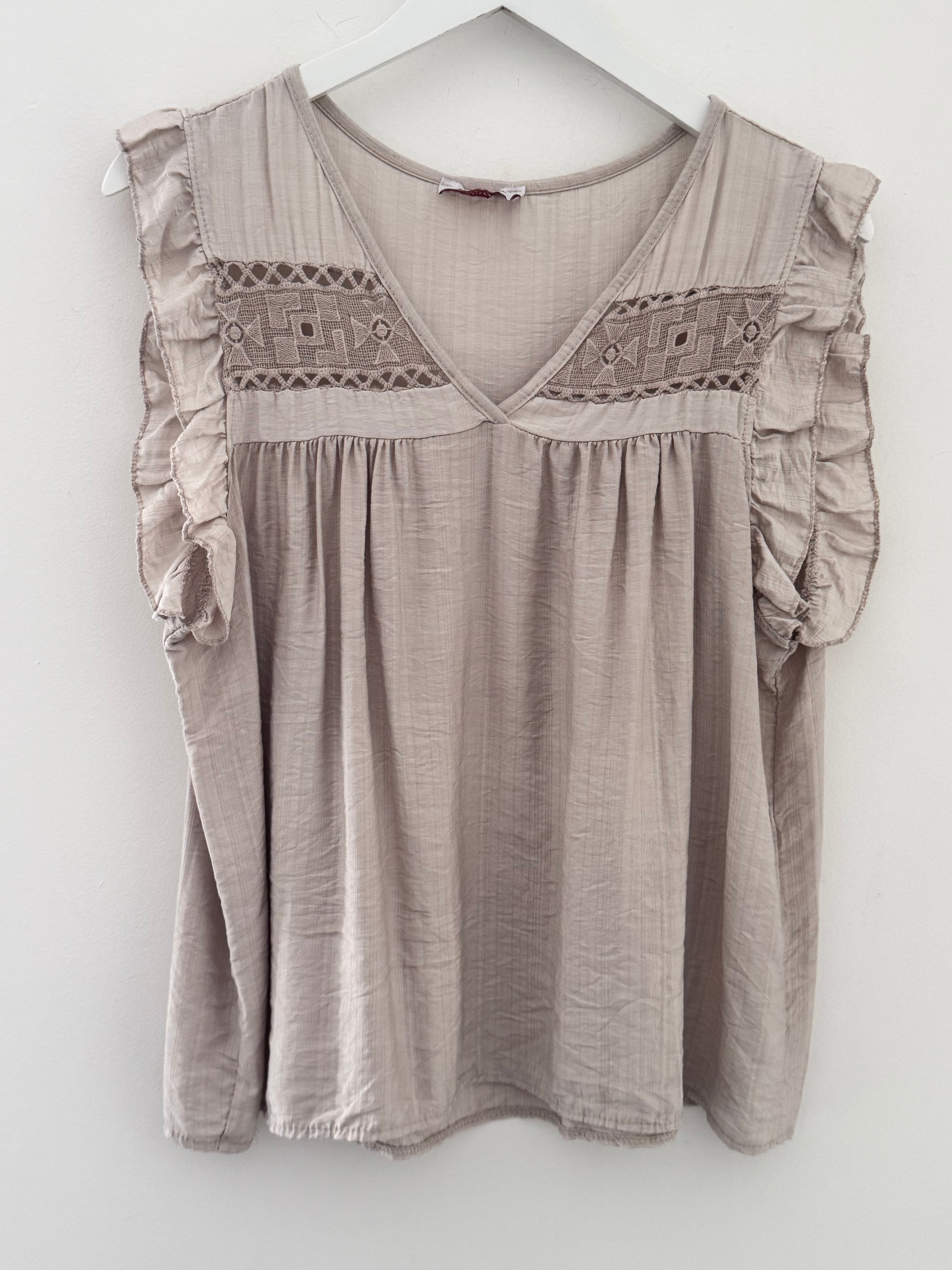 Simple V Neck Top in Ecru