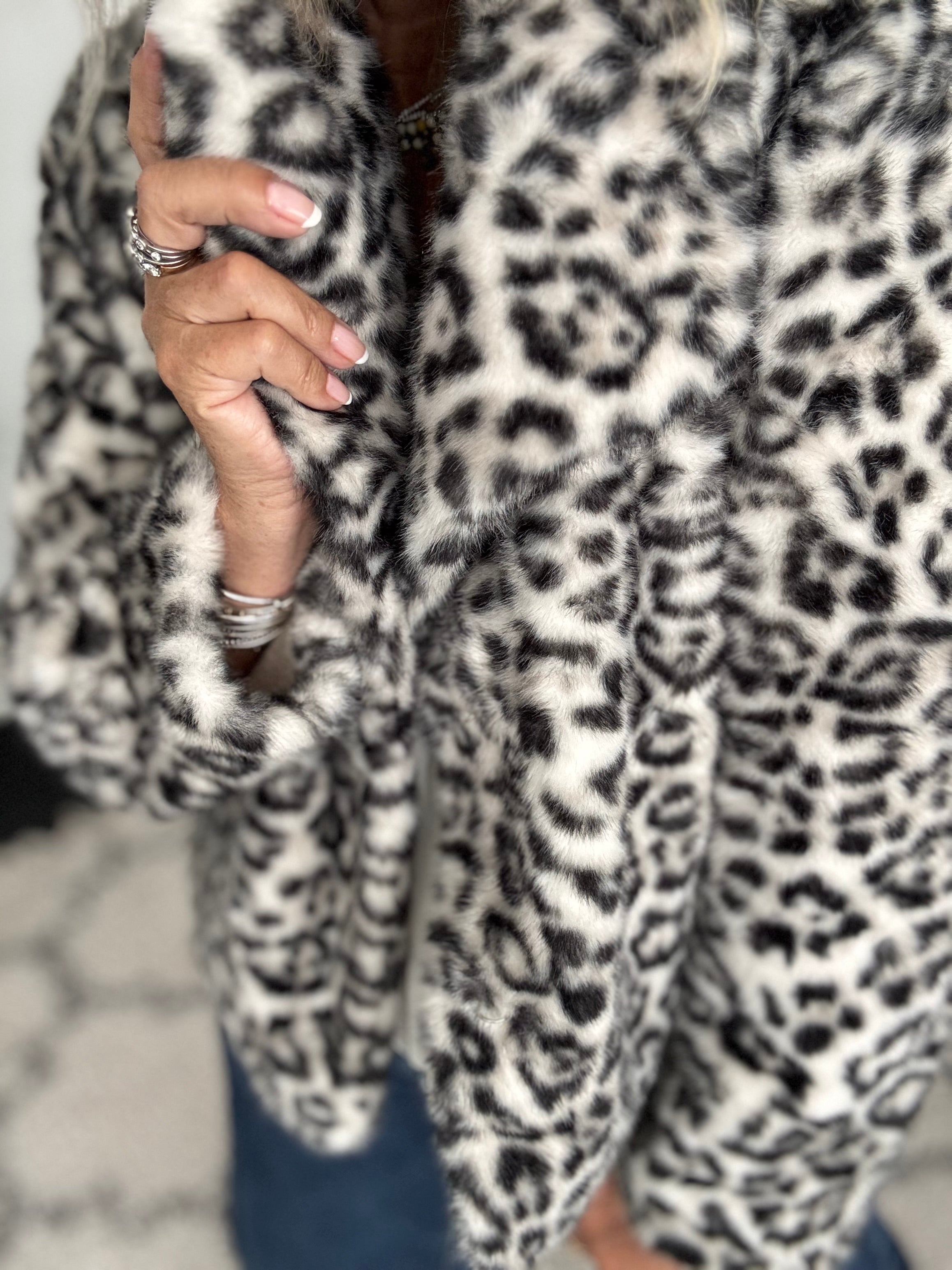 Snow Leopard Faux Fur Jacket