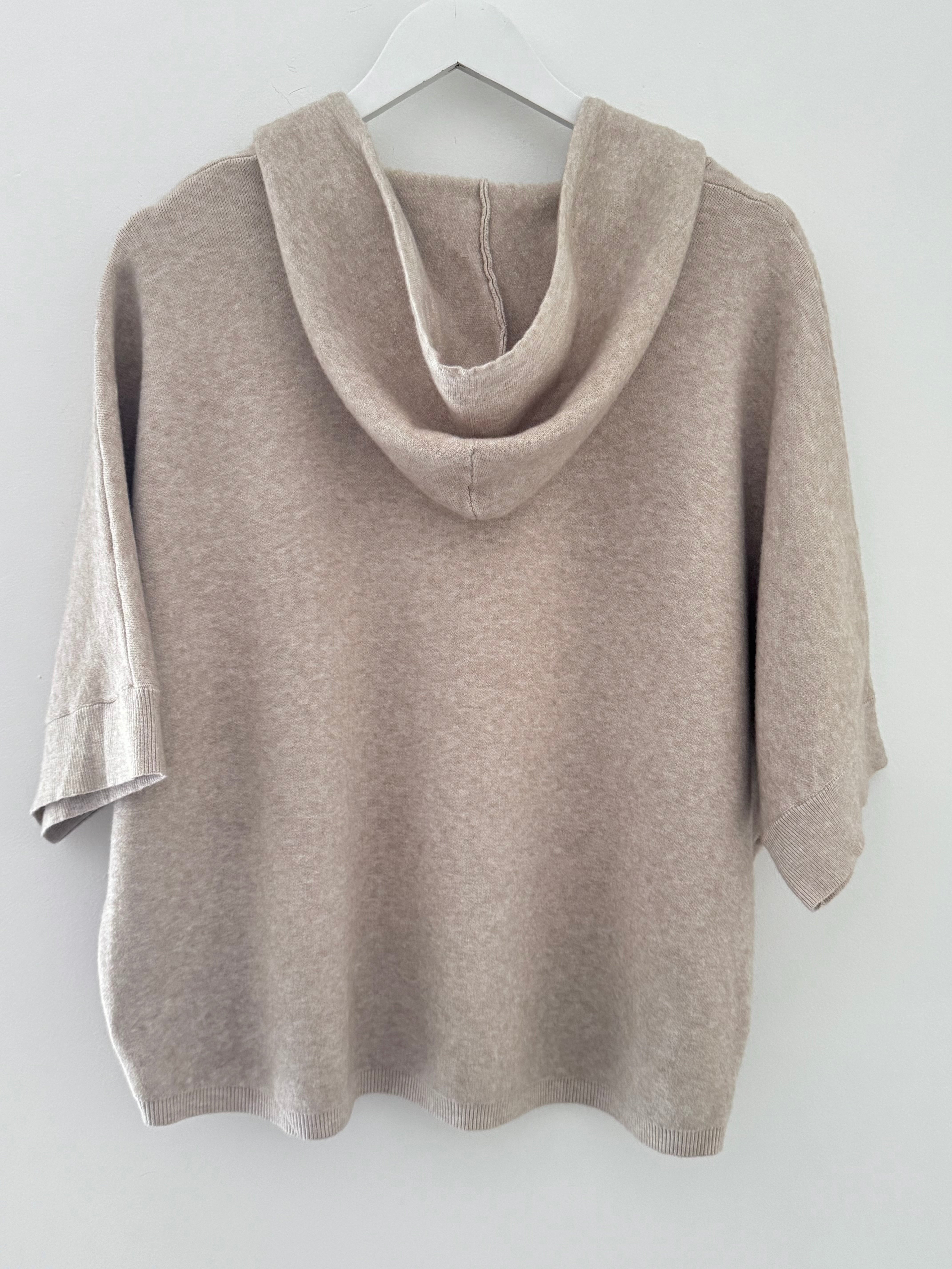 Soft Hooded Zipped Knit in Stone