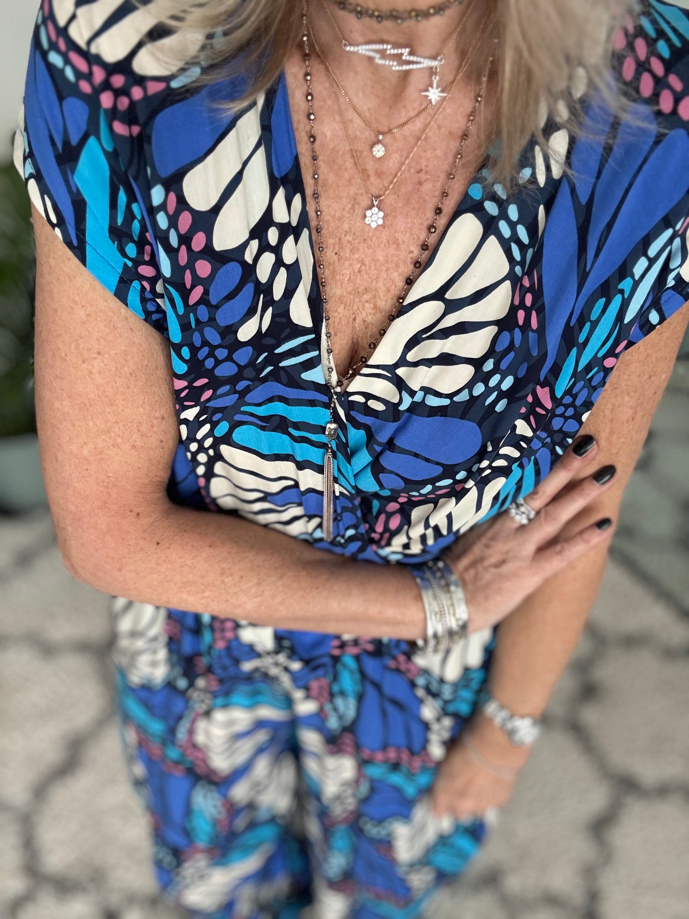 Butterfly Jumpsuit in Blue & Pink