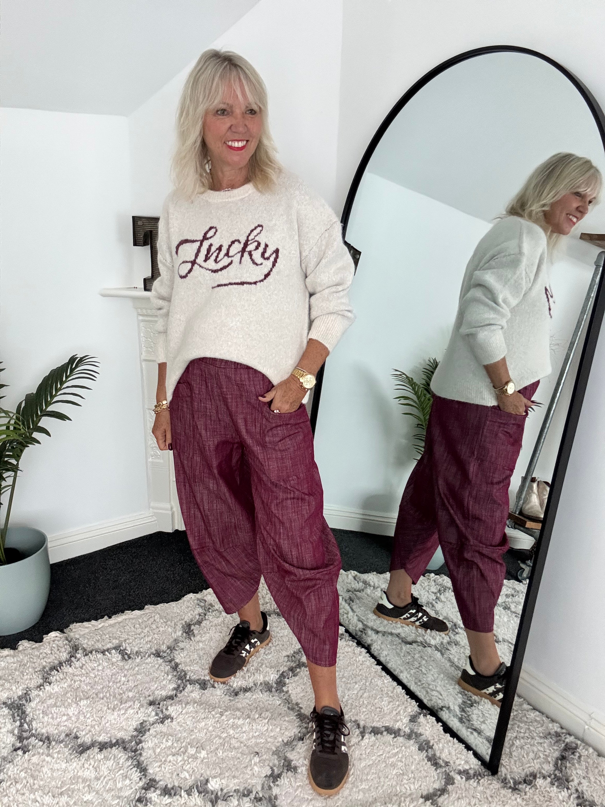 Premium Barrel Leg Trousers in Plum