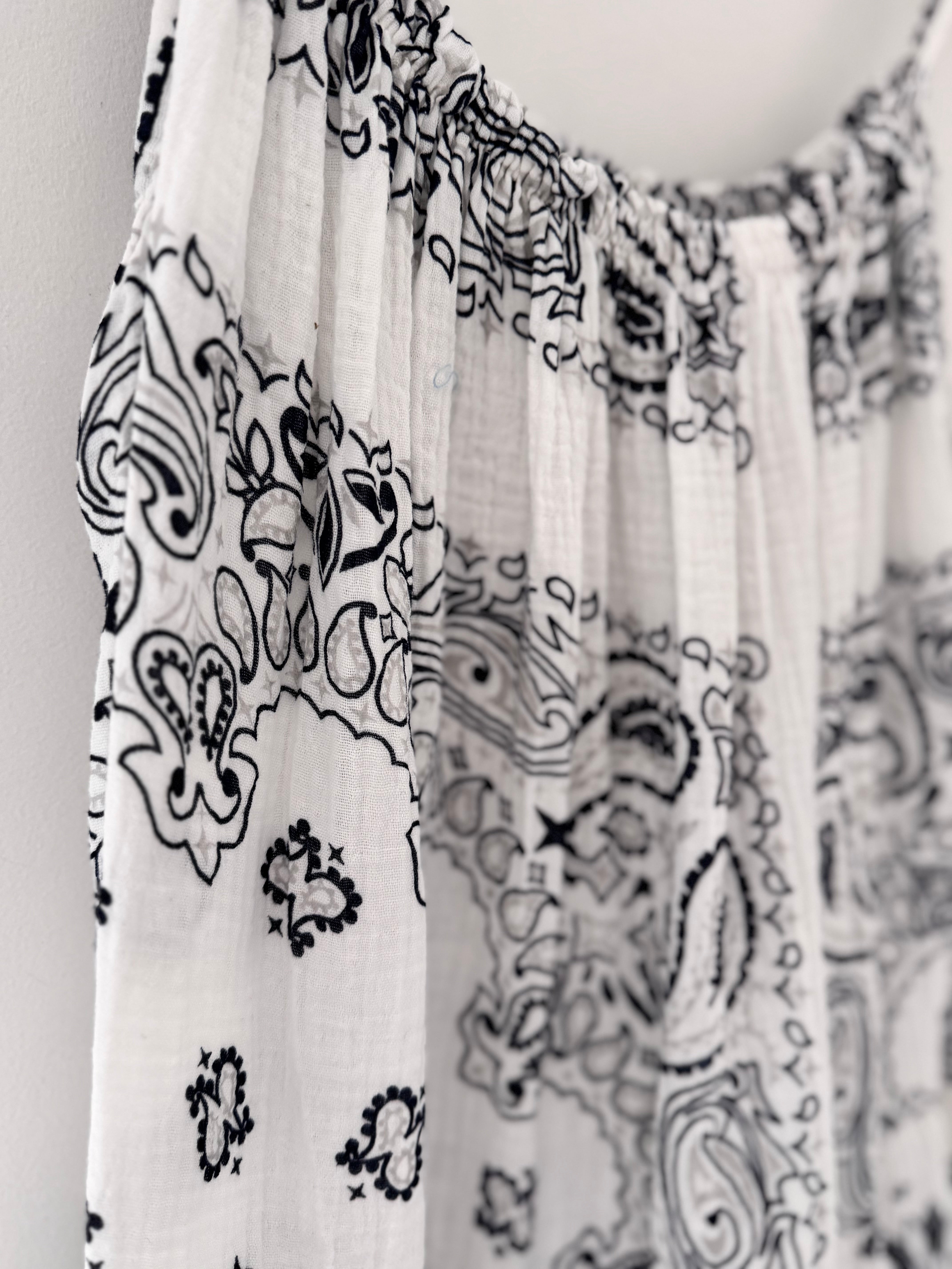 Paisley Cheesecloth Dress in White