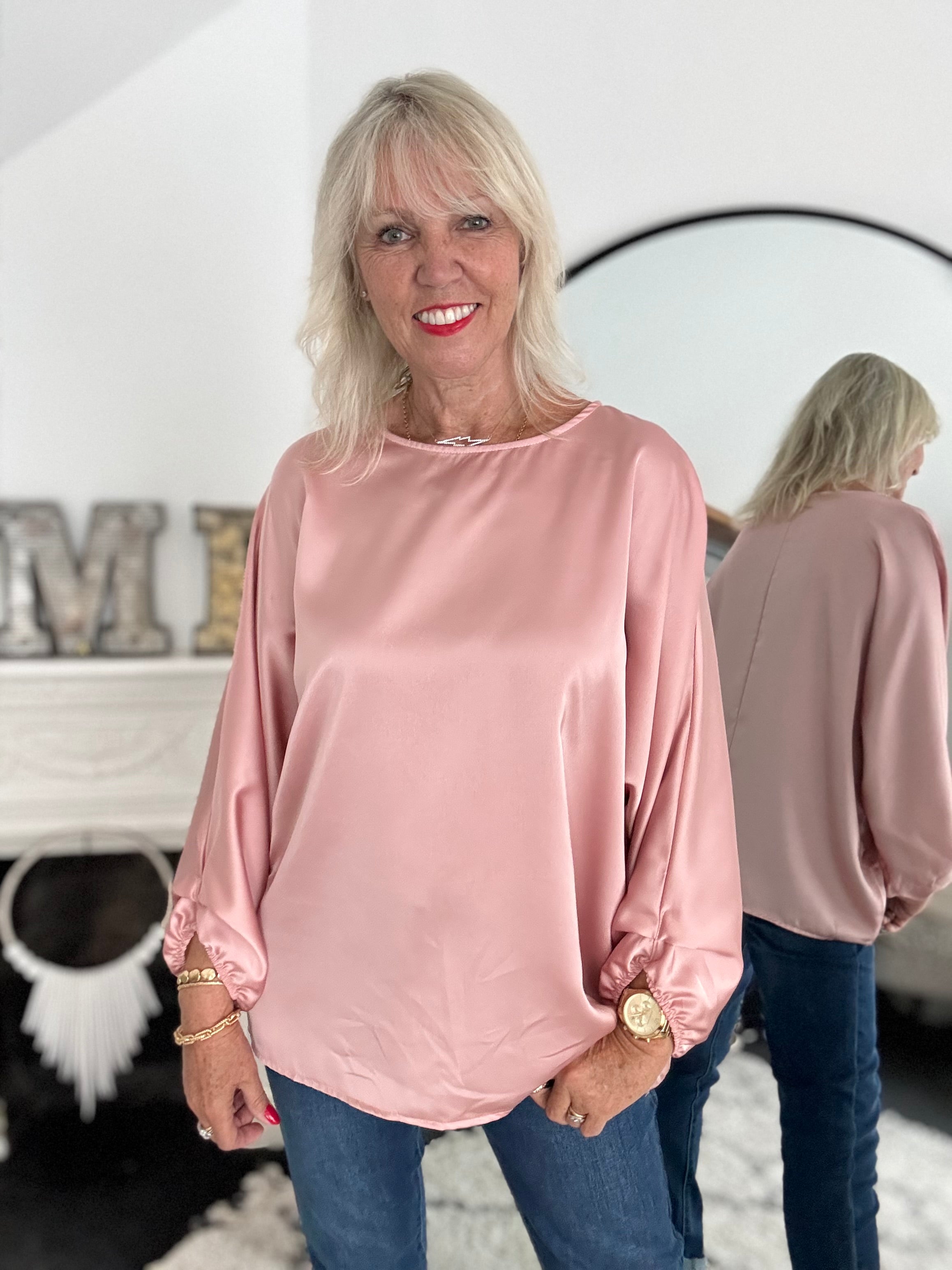 Silky Round Neck Top in Deep Blush