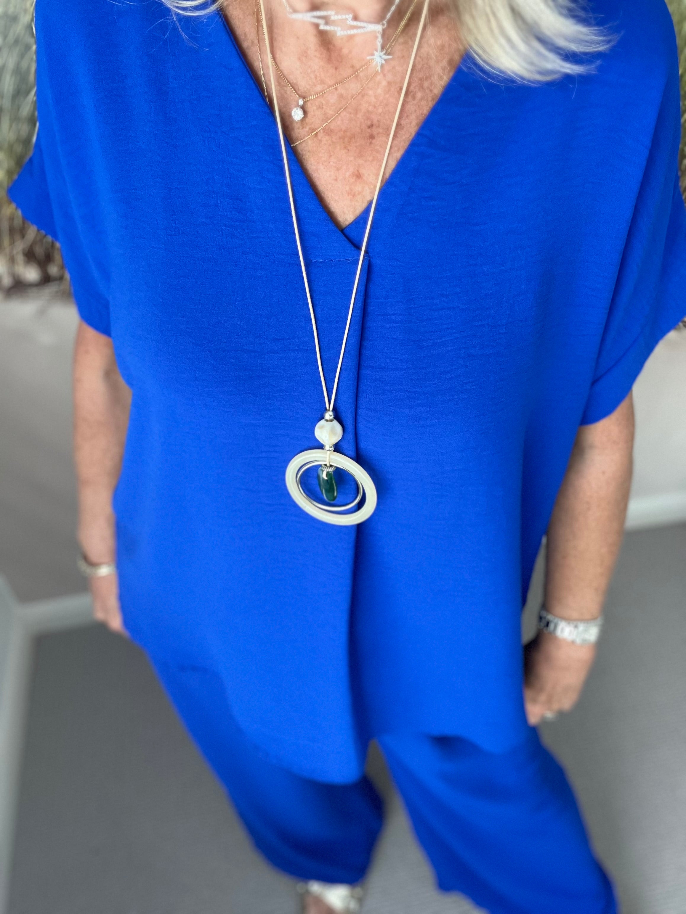 Crepe Top with Necklace in Blue