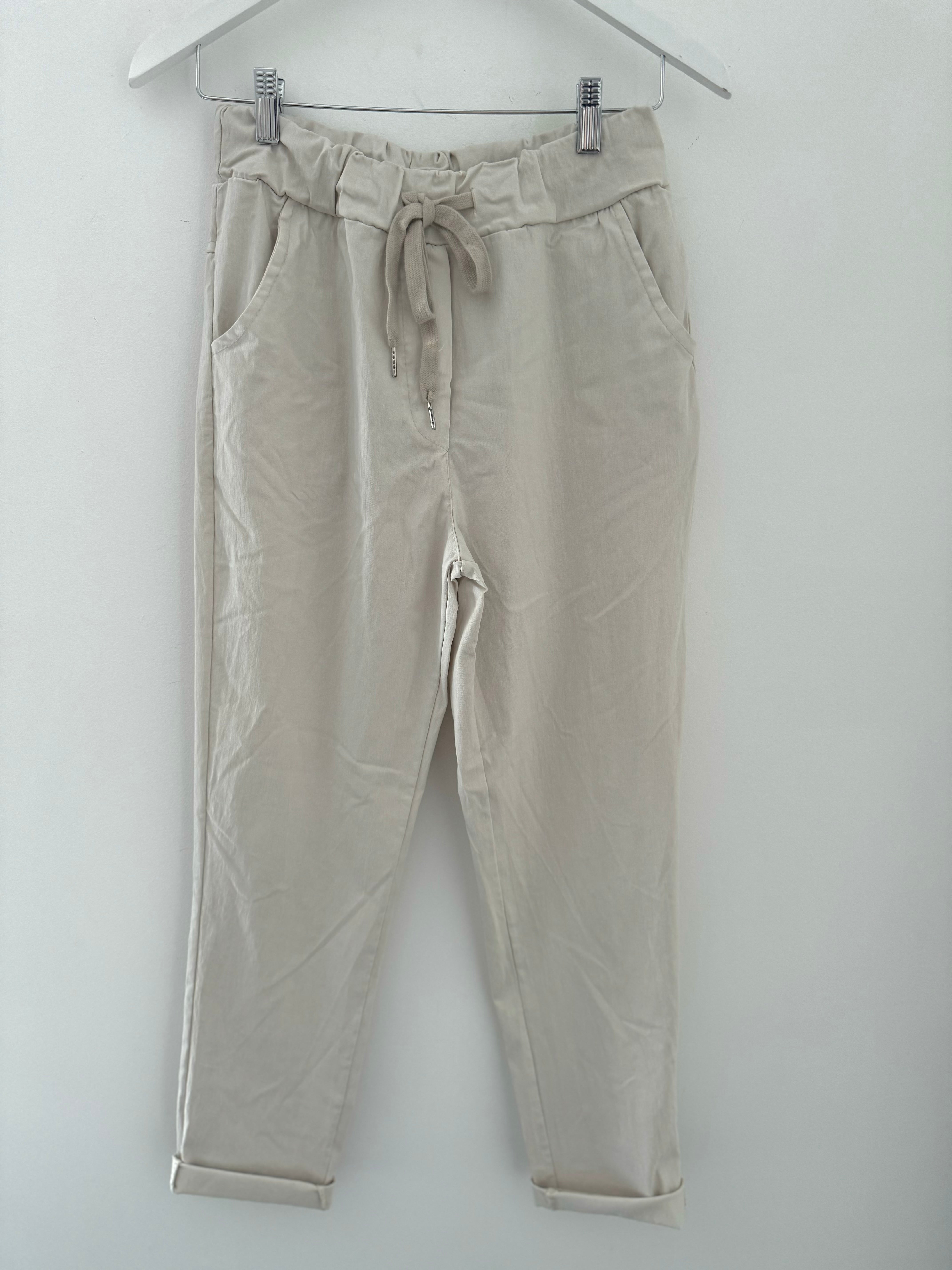 Super Stretch Plain Tie Joggers in Stone