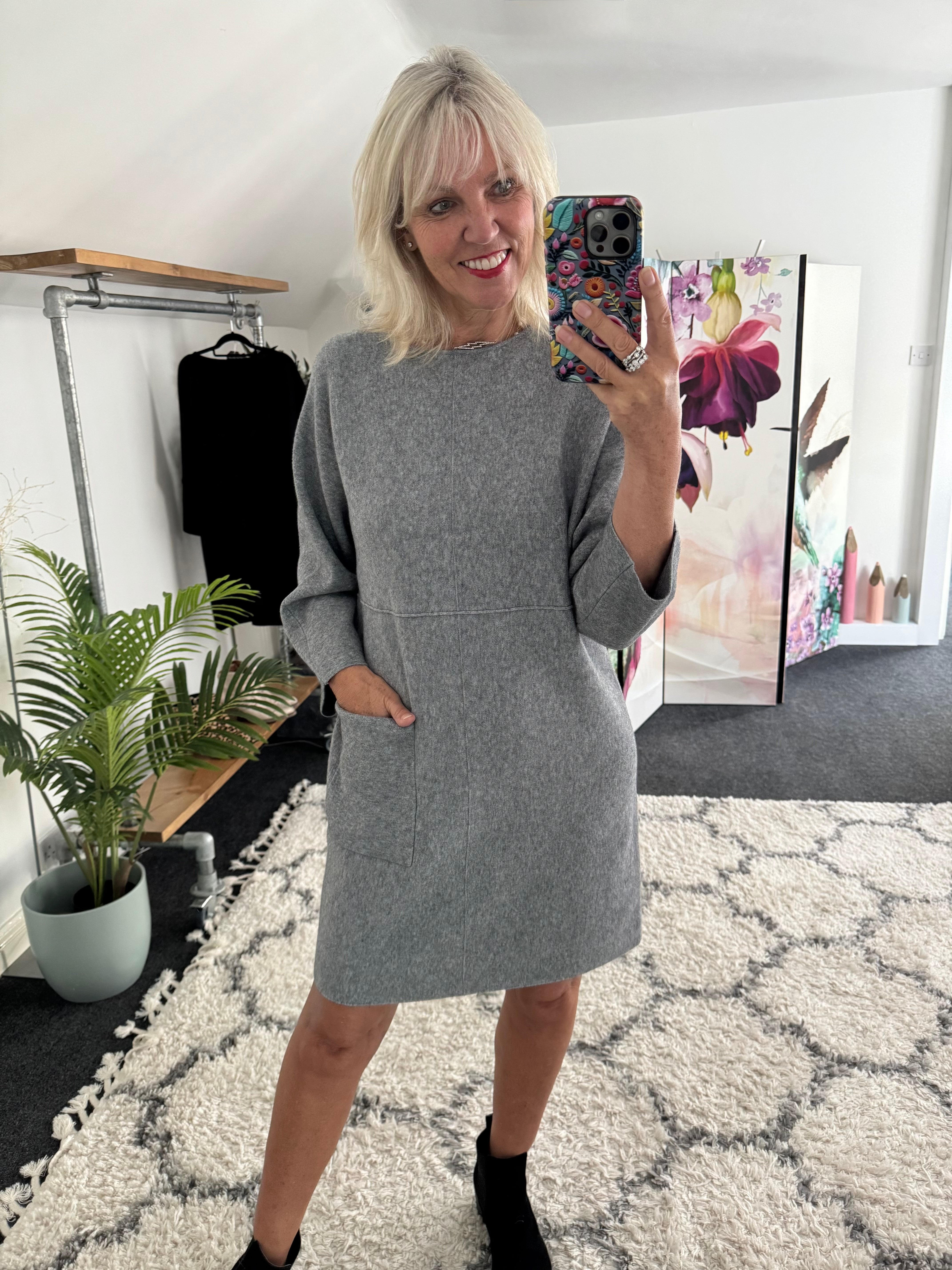Luxe Knitted Pocket Dress in Marl Grey