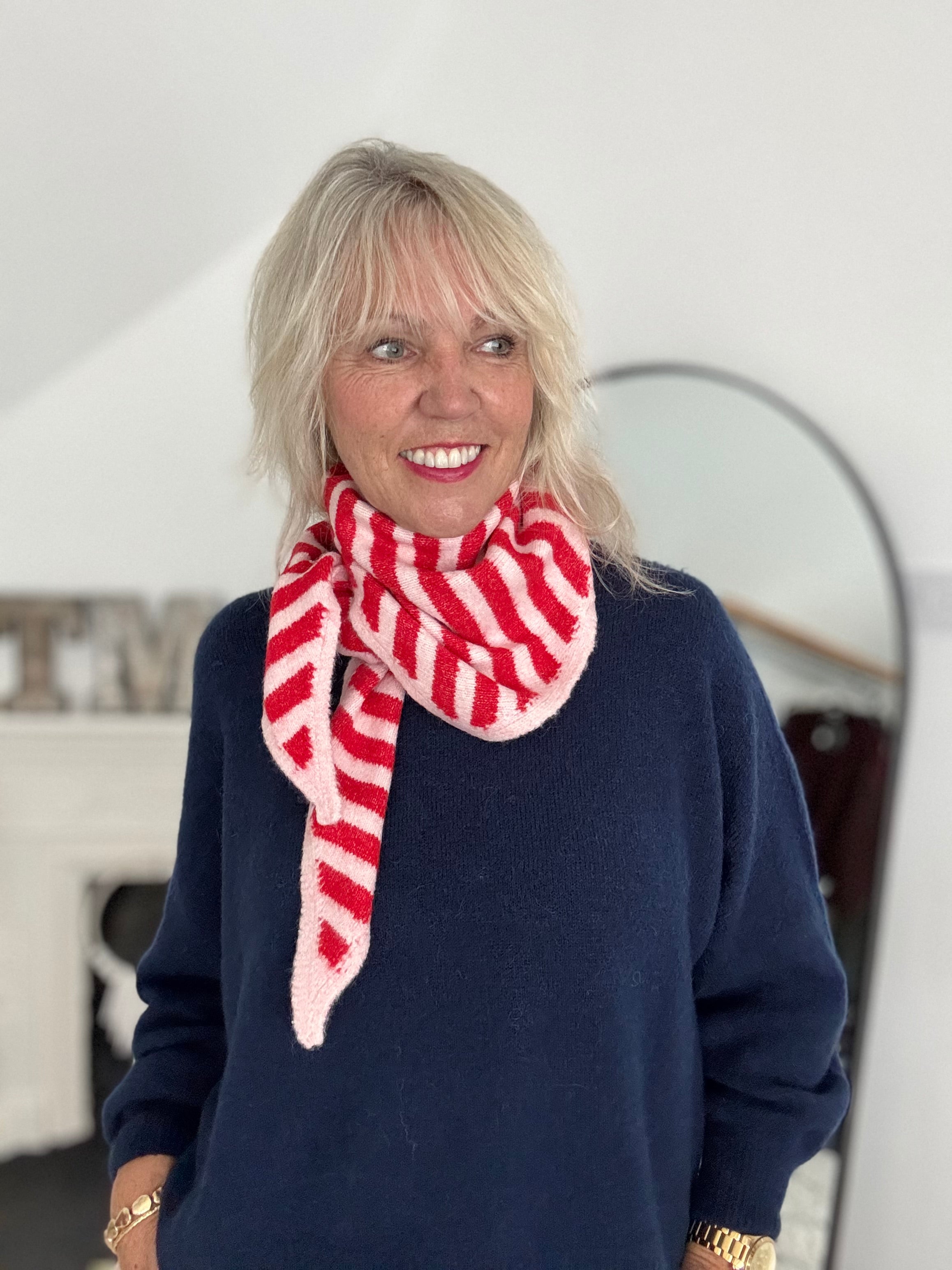 Triangle Scarf in Pink & Red Stripe